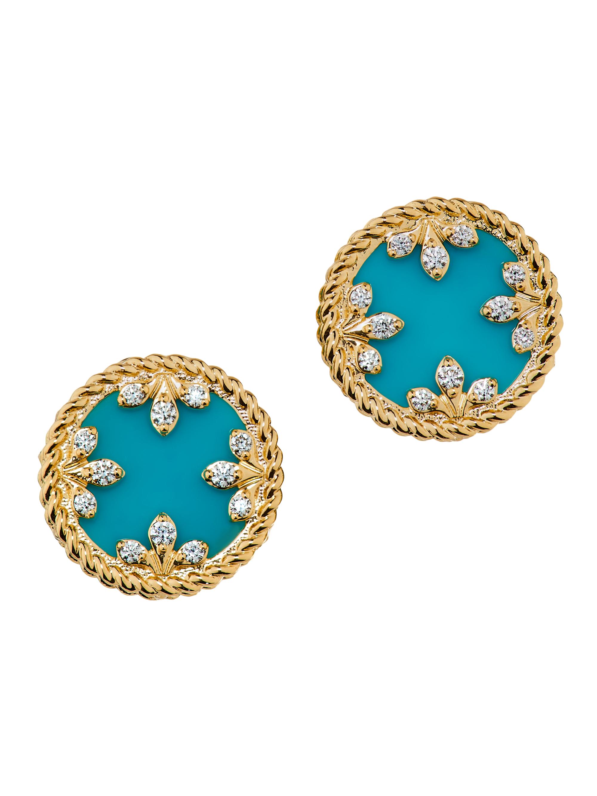 Roberto Coin Women's Venetian Medallion 18K Yellow Gold, Turquoise & 0.10 TCW Diamond Stud Earrings - Yellow Gold
