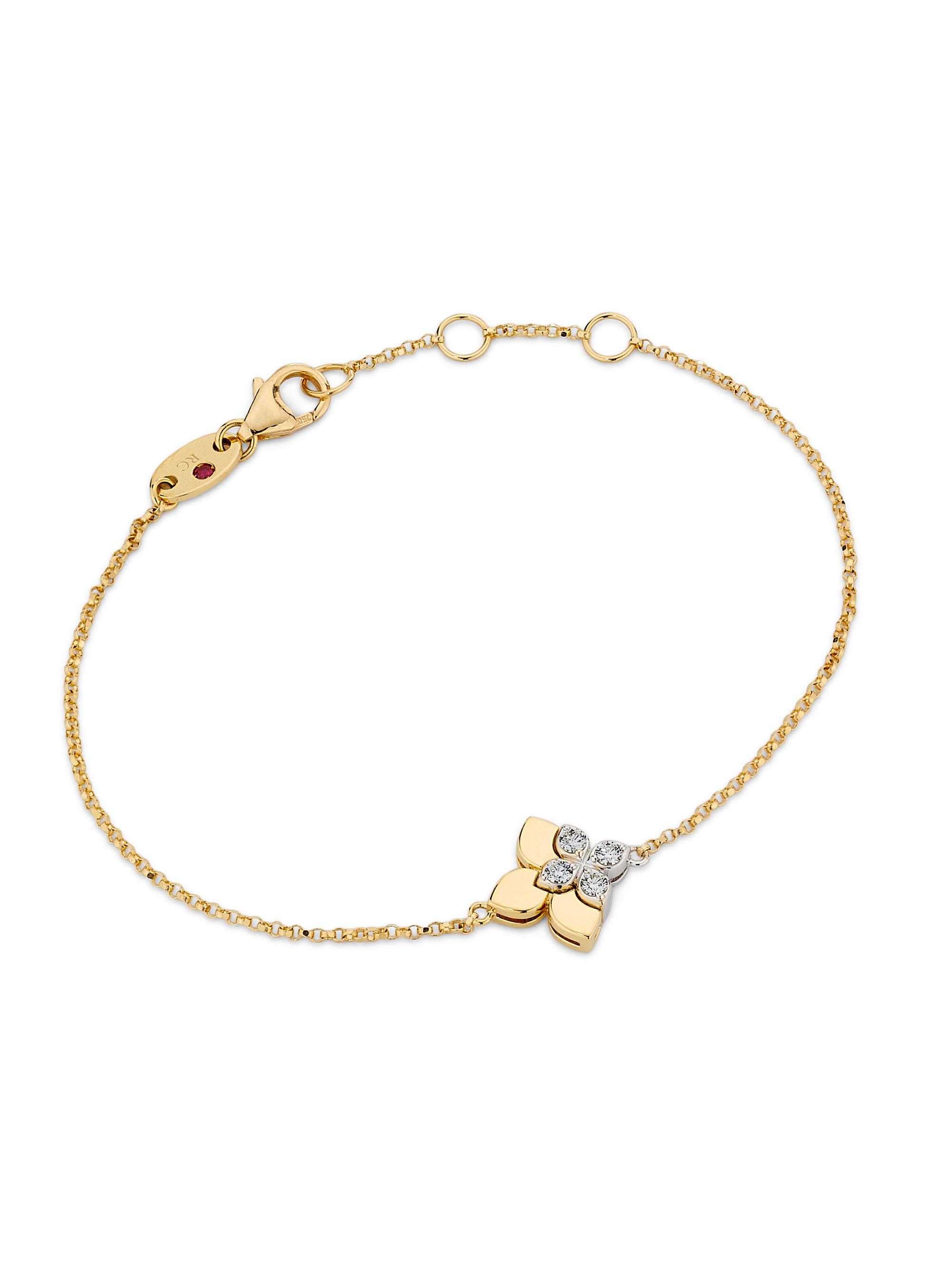 Roberto Coin Women's Love In Verona Two-Tone 18K Gold & 0.09 TCW Diamond Split Flower Charm Bracelet - Yellow Gold
