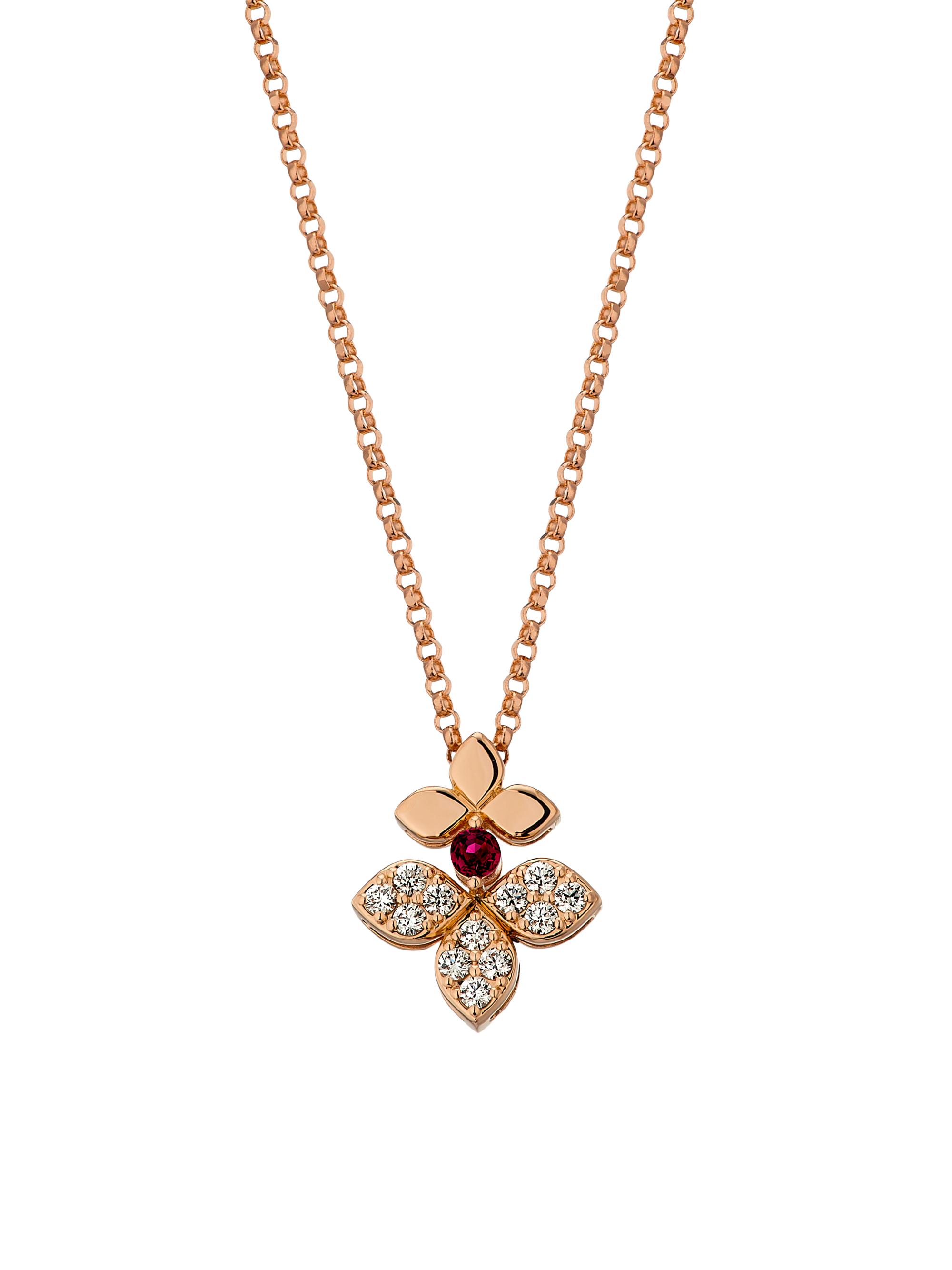Roberto Coin Women's Love In Verona 18K Rose Gold, 0.11 TCW Diamond & Rubellite Split Flower Pendant Necklace - Rose Gold