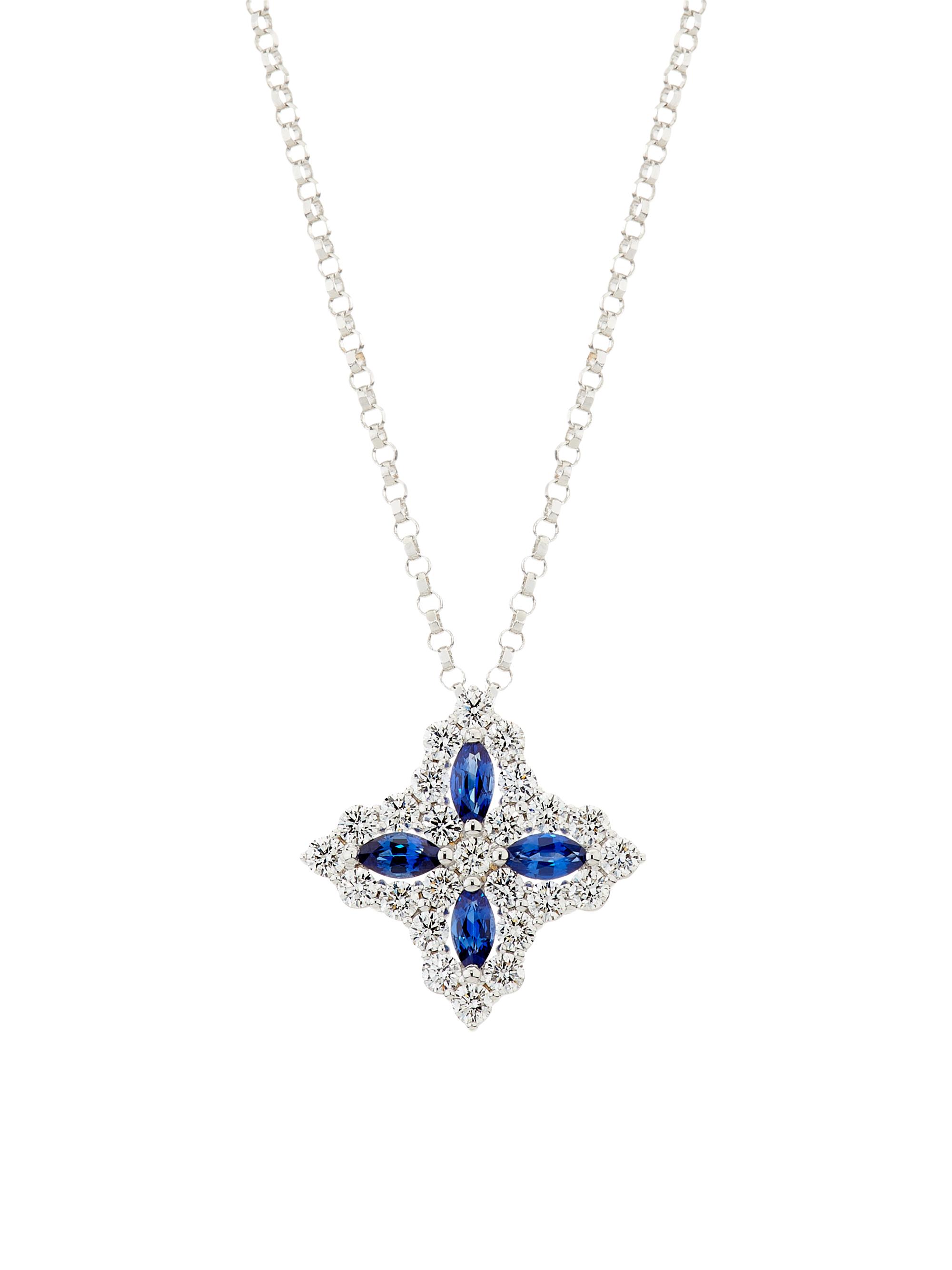 Roberto Coin Women's Diamond Princess 18K White Gold, Sapphire & 0.50 TCW Diamond Necklace - White Gold