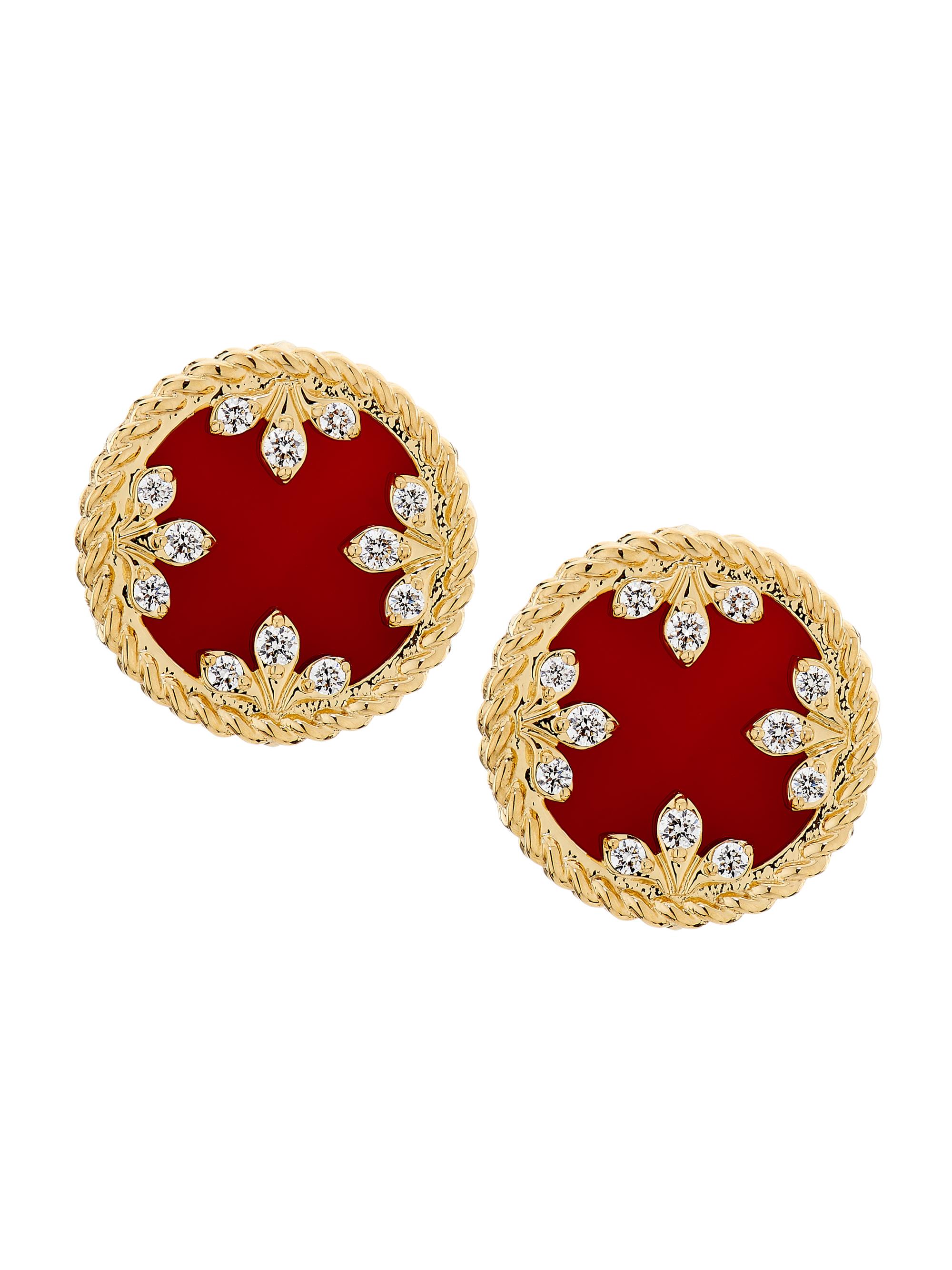 Roberto Coin Women's Venetian Medallion 18K Yellow Gold, Red Agate & 0.10 TCW Diamond  Stud Earrings - Yellow Gold