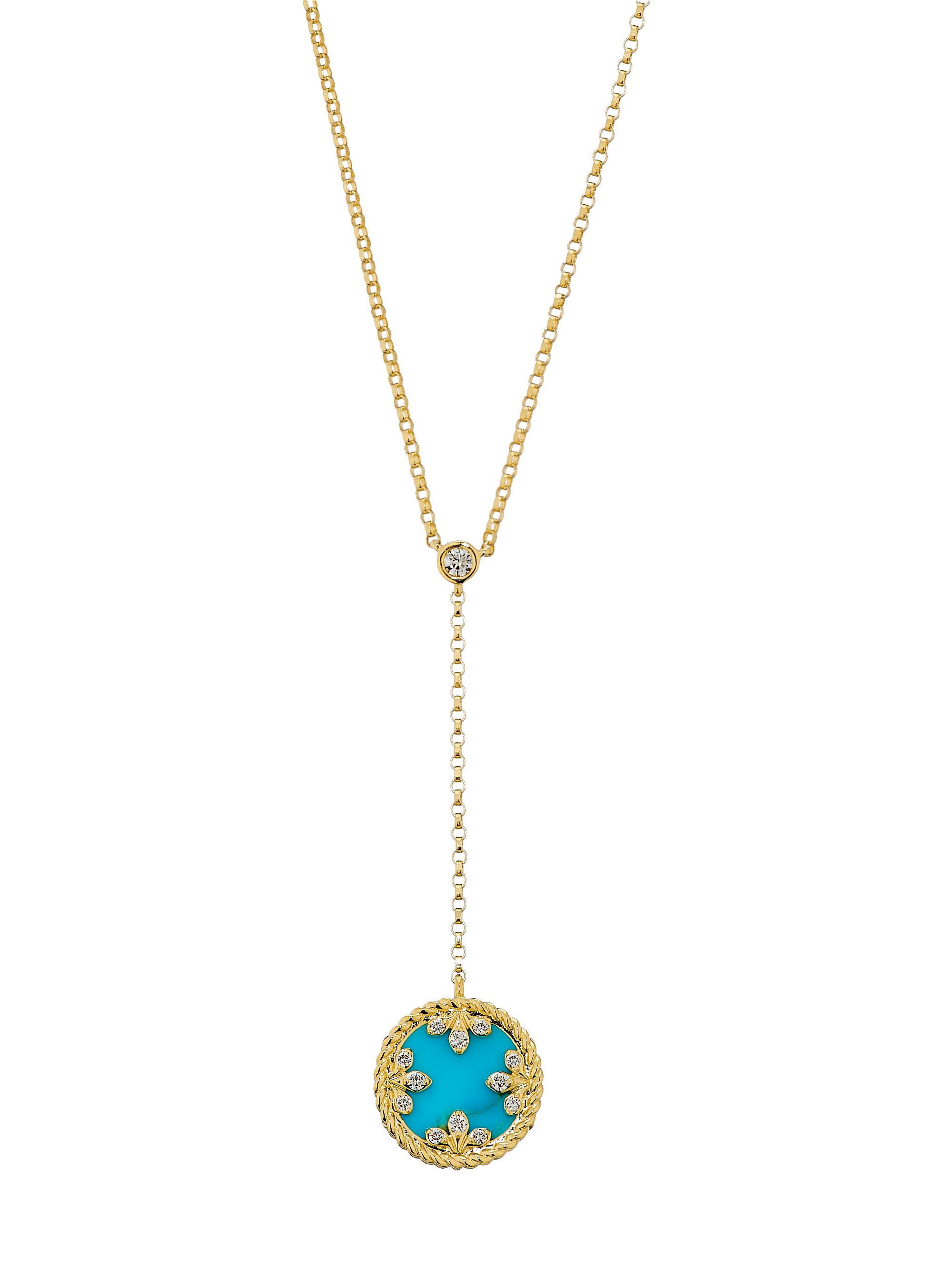 Roberto Coin Women's Venetian Medallion 18K Yellow Gold, Turquoise & 0.07 TCW Diamond Lariat Necklace - Yellow Gold