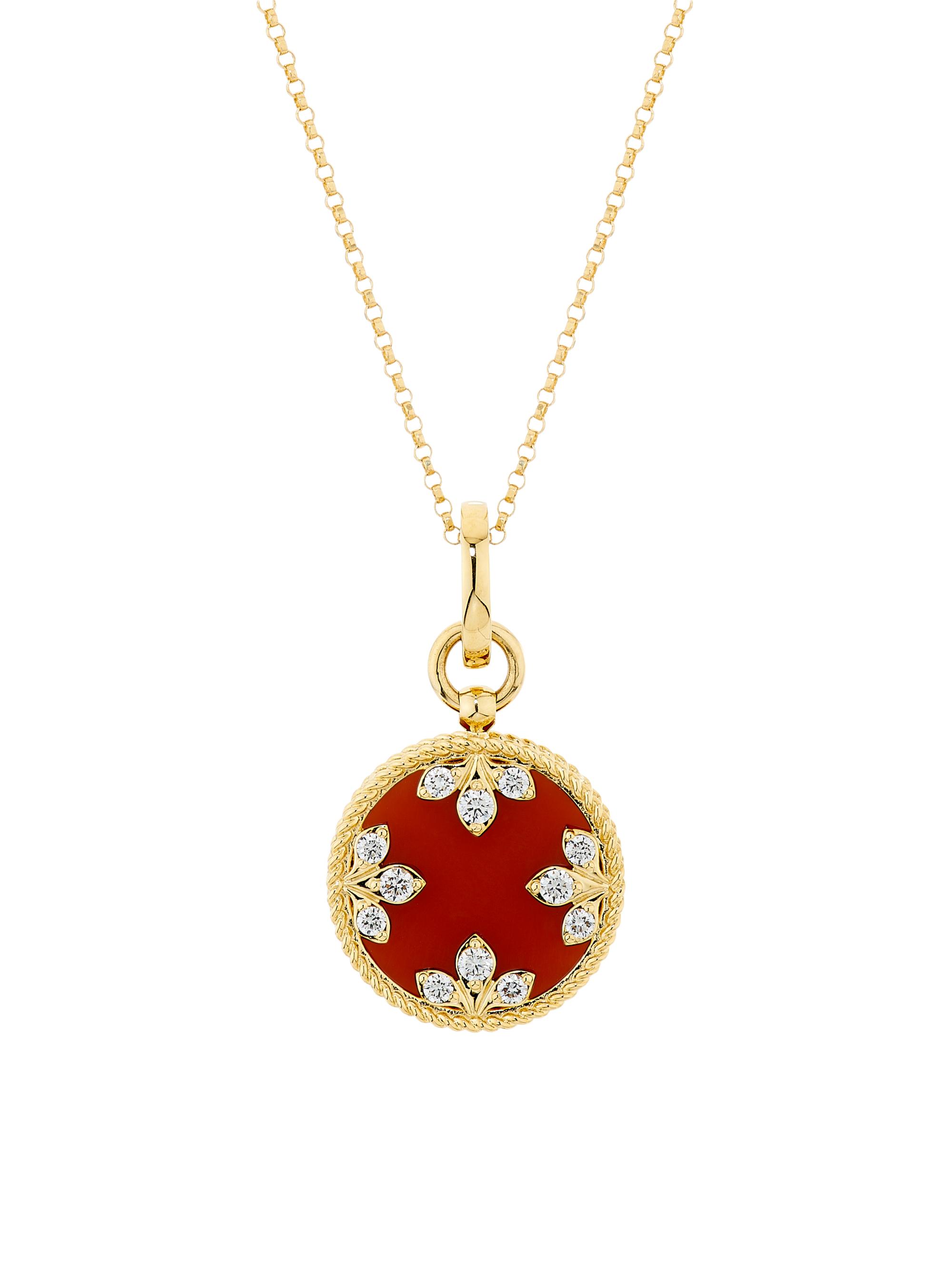 Roberto Coin Women's Venetian Medallion 18K Yellow Gold, Red Agate & 0.29 TCW Diamond Necklace - Yellow Gold