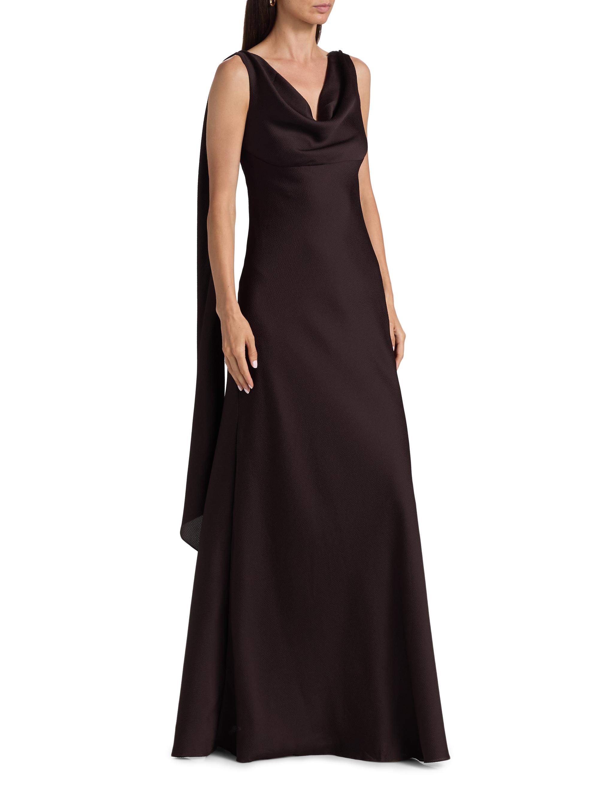Amsale | Raisin | Women's Hammered Satin Draped A-Line Gown - Ra