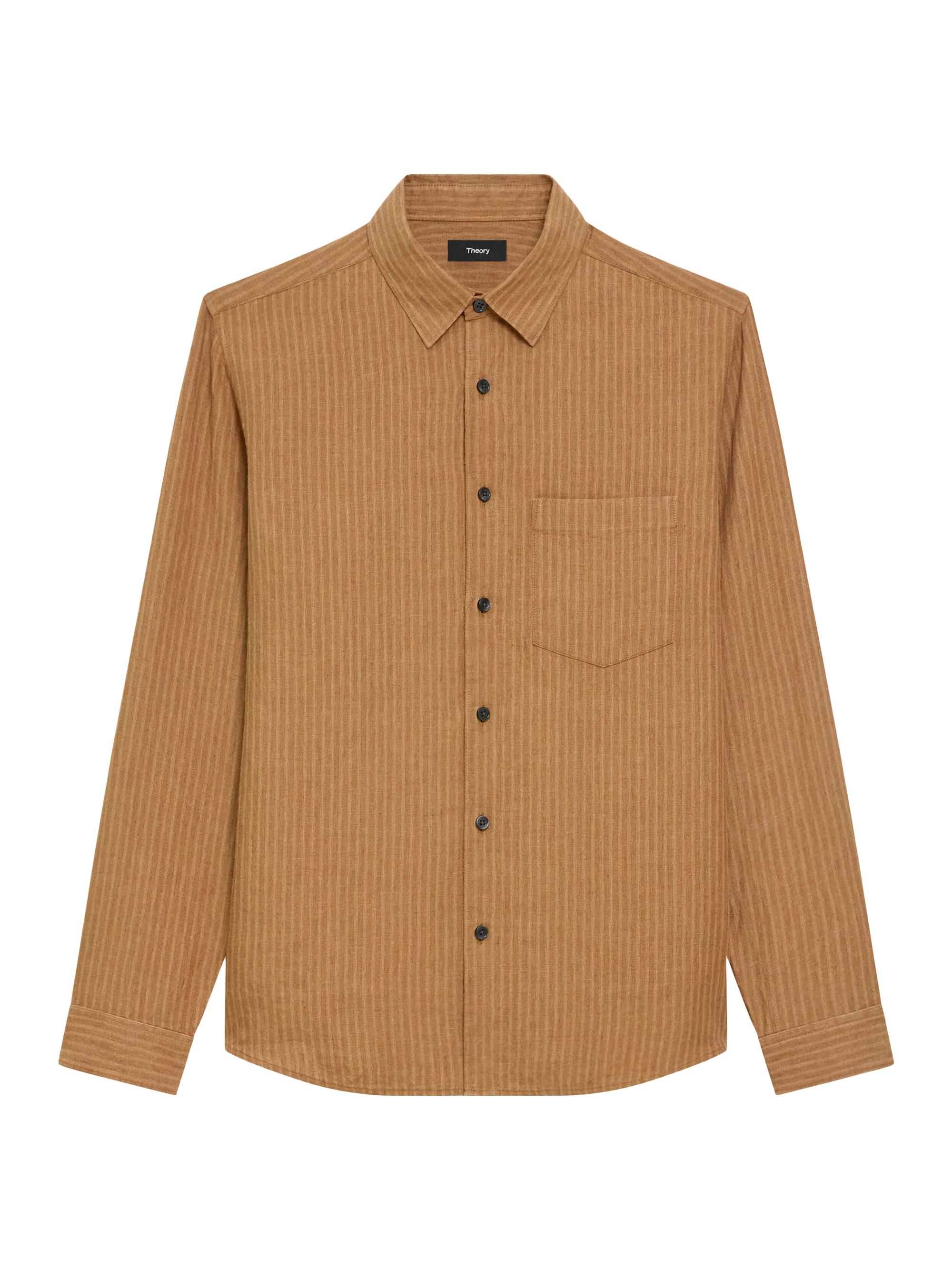 Theory Men's Irving Striped Linen Button-Front Shirt - Dark Rain Storm Multi