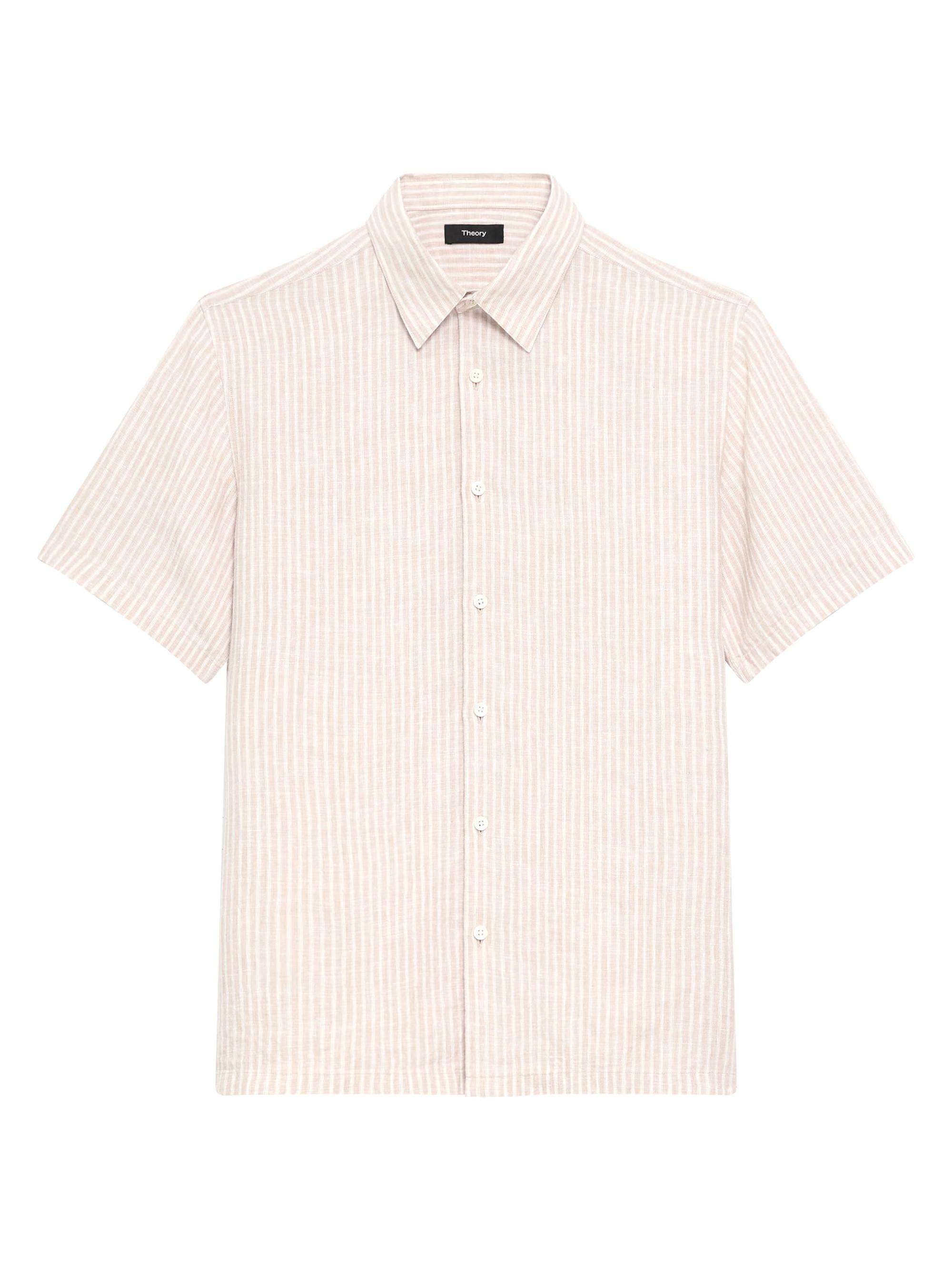 Theory Men's Irving Striped Linen Button-Front Shirt - Chino White