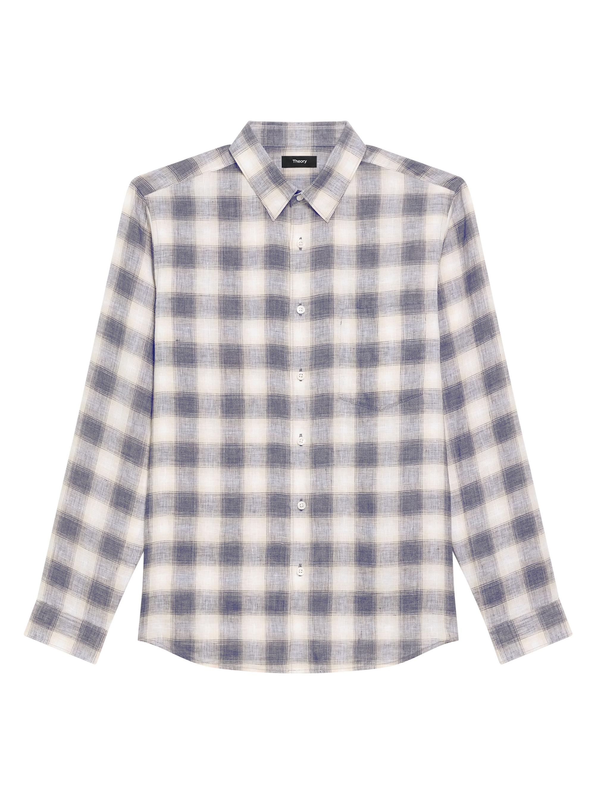 Theory Men's Irving Plaid Linen Button-Front Shirt - Carbon Multi
