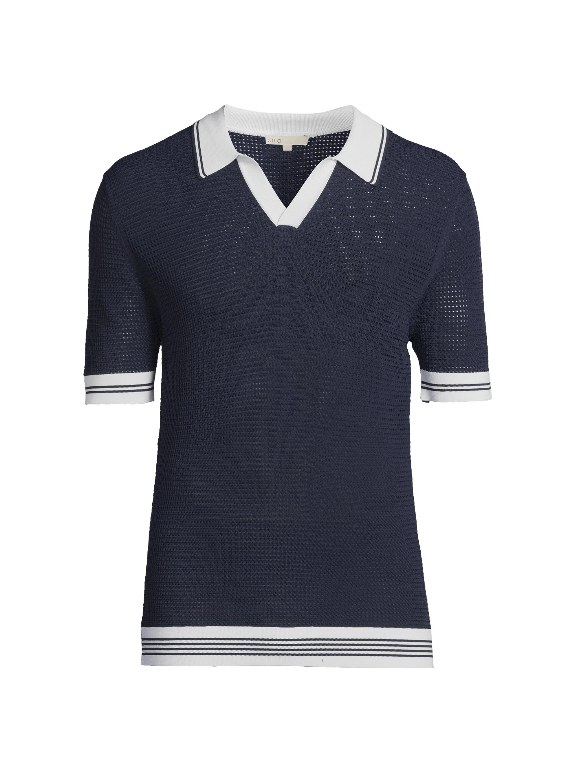 Onia Men's Mesh Knit Polo T-Shirt - Deep Navy White