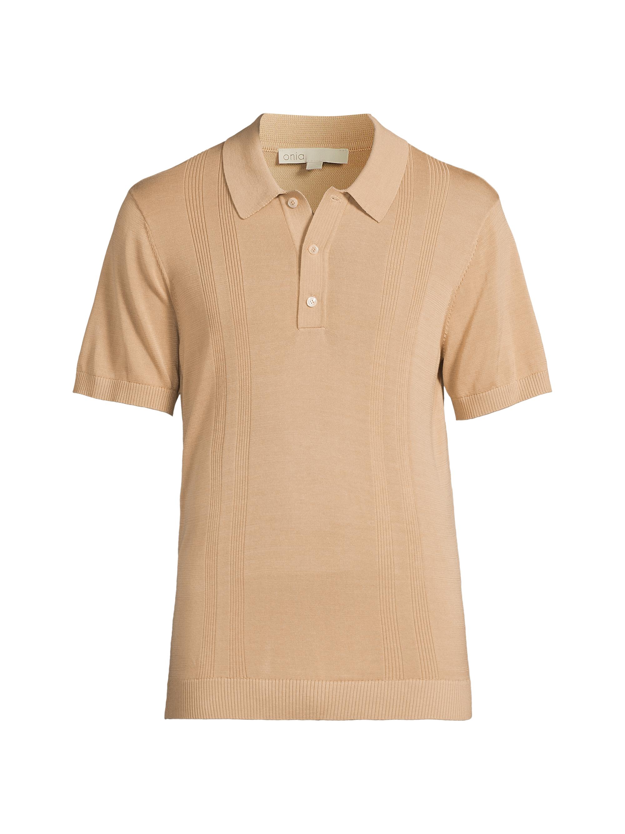 Onia Men's Rib-Knit Polo T-Shirt - Tan