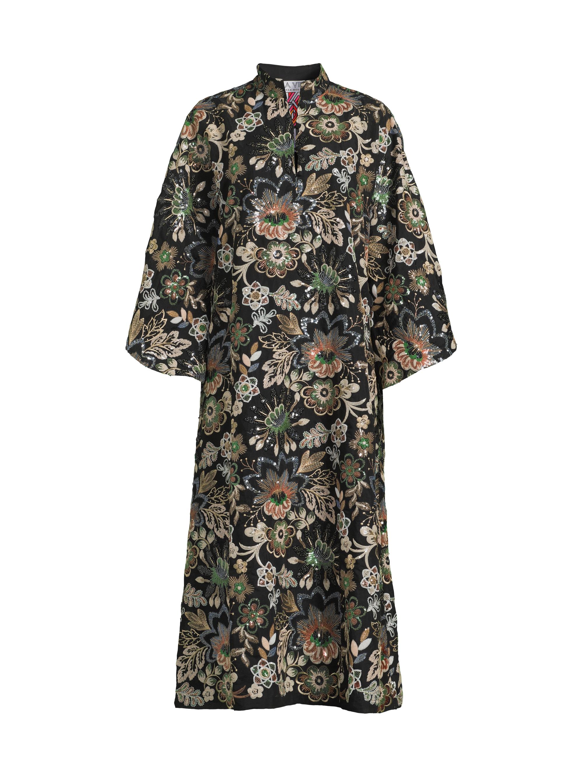 La Vie Style House Women's Floral-Sequined Oversized Maxi Dress - Black Multi