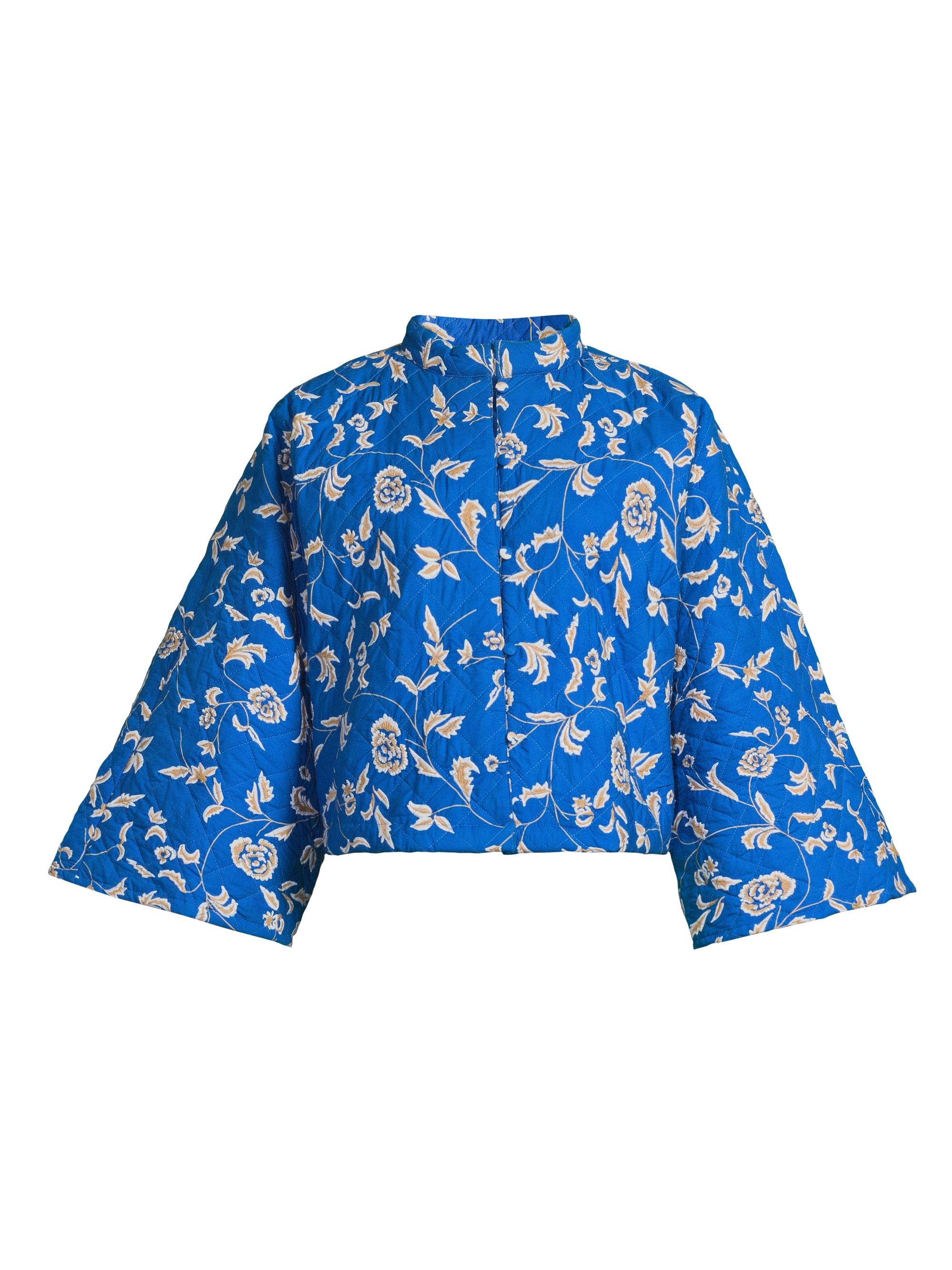 La Vie Style House Women's Embroidered Quilted Cotton Crop Jacket - Blue