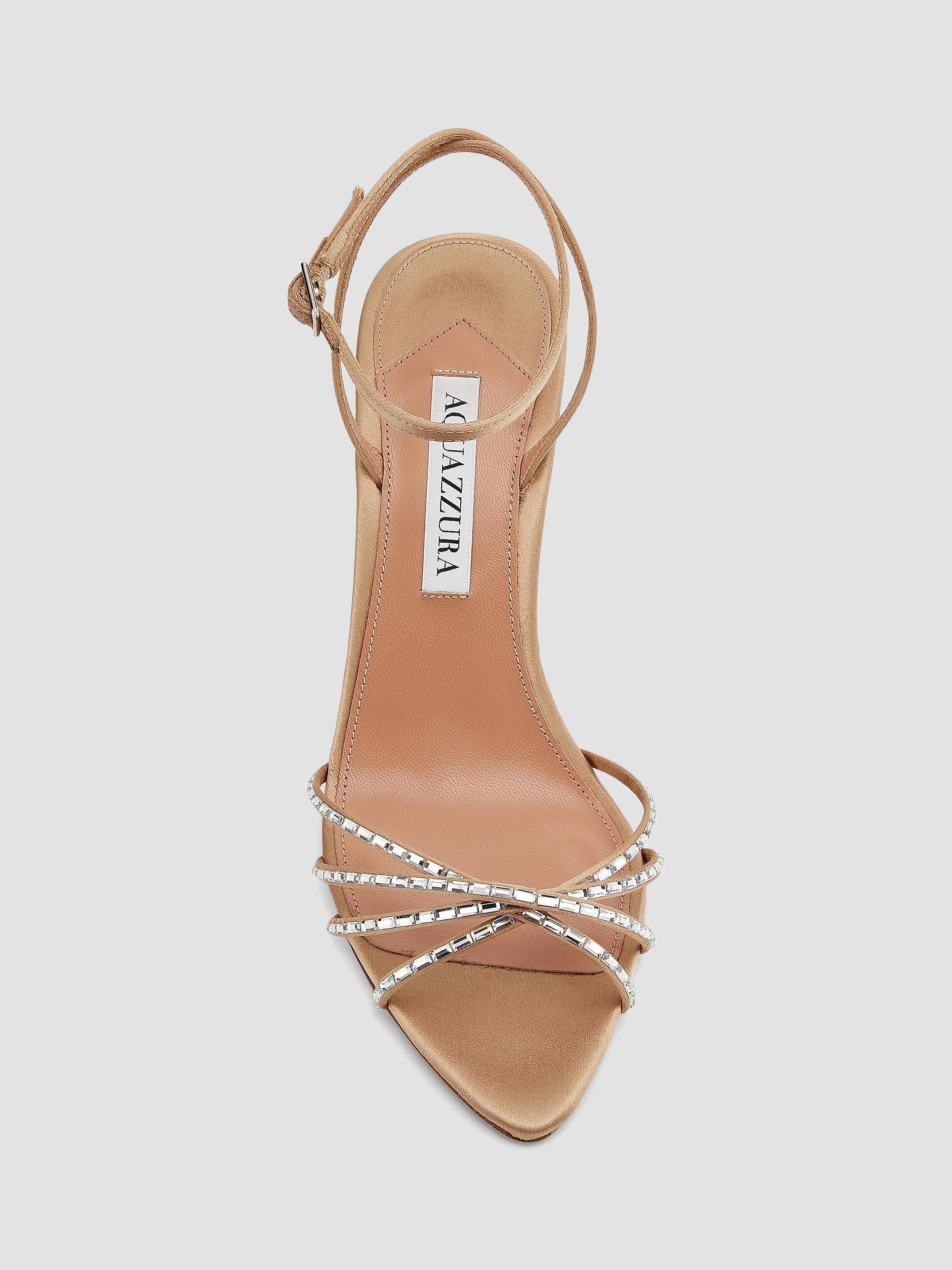 Aquazzura Tell Me 85MM Crystal-Embellished Satin Sandals | Saks