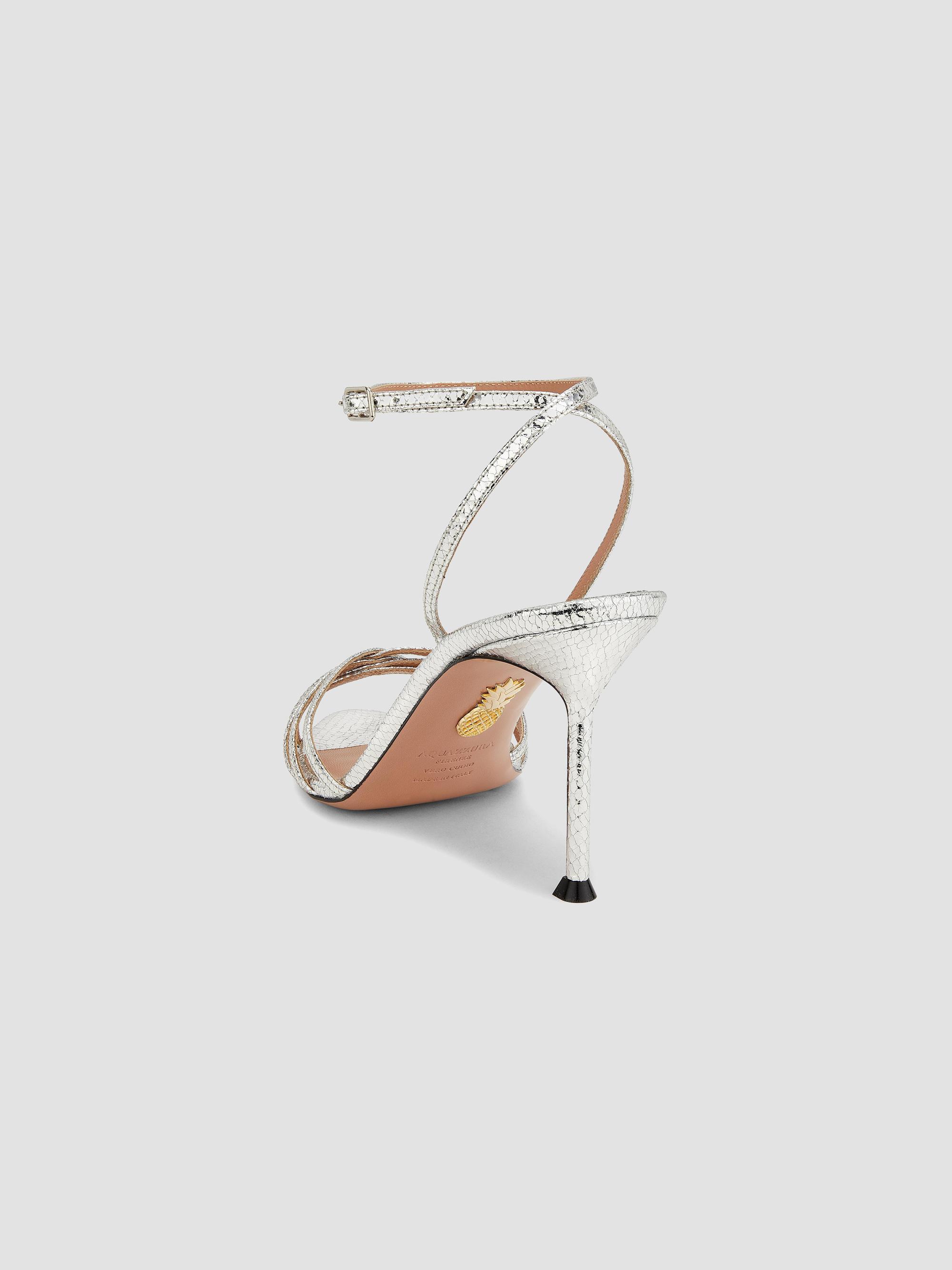 Aquazzura Tell Me 85MM Strappy Metallic Leather Sandals | Saks