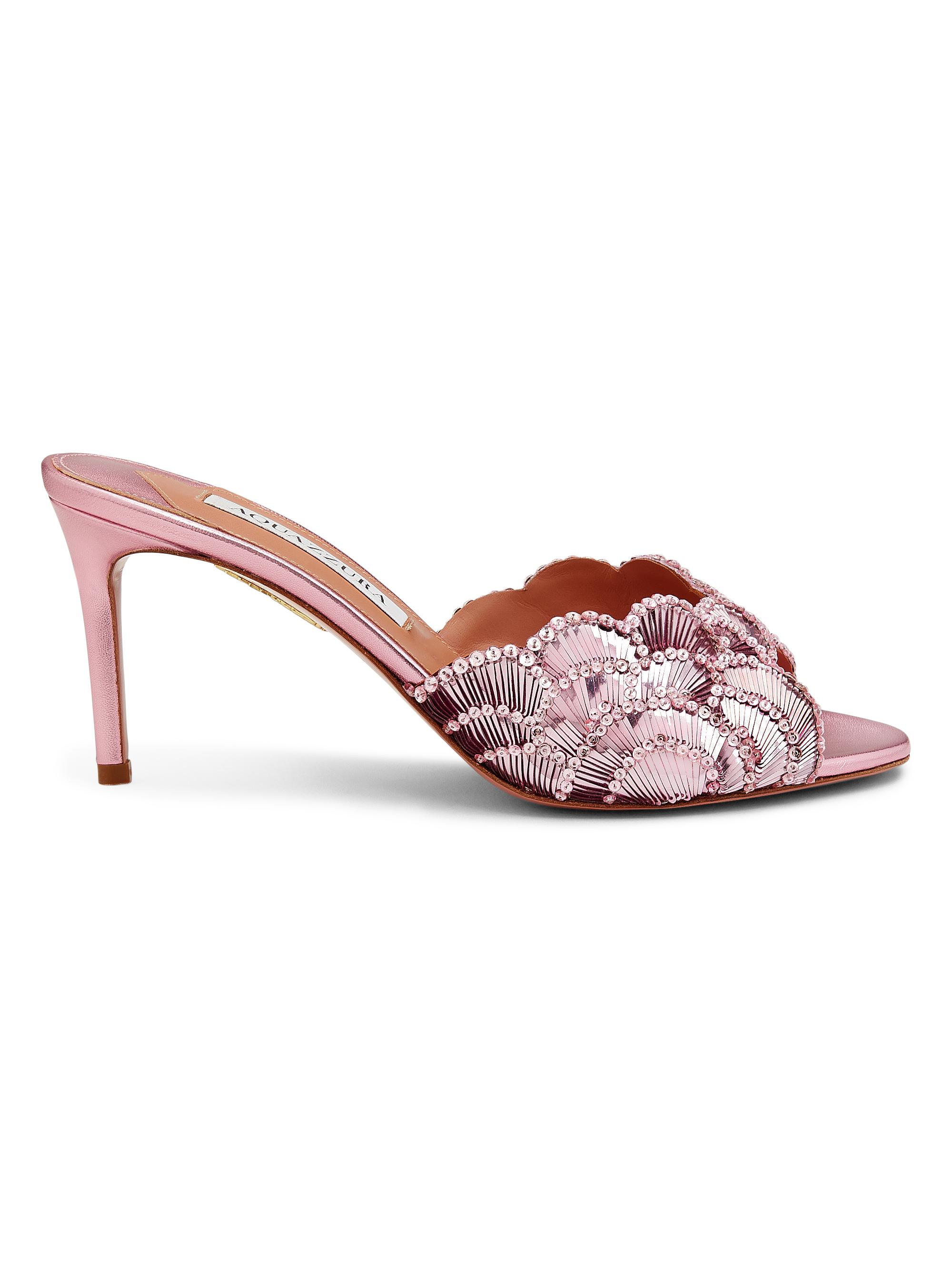 Aquazzura Women's Ce Soir 75MM Embellished Satin Mules - Pink