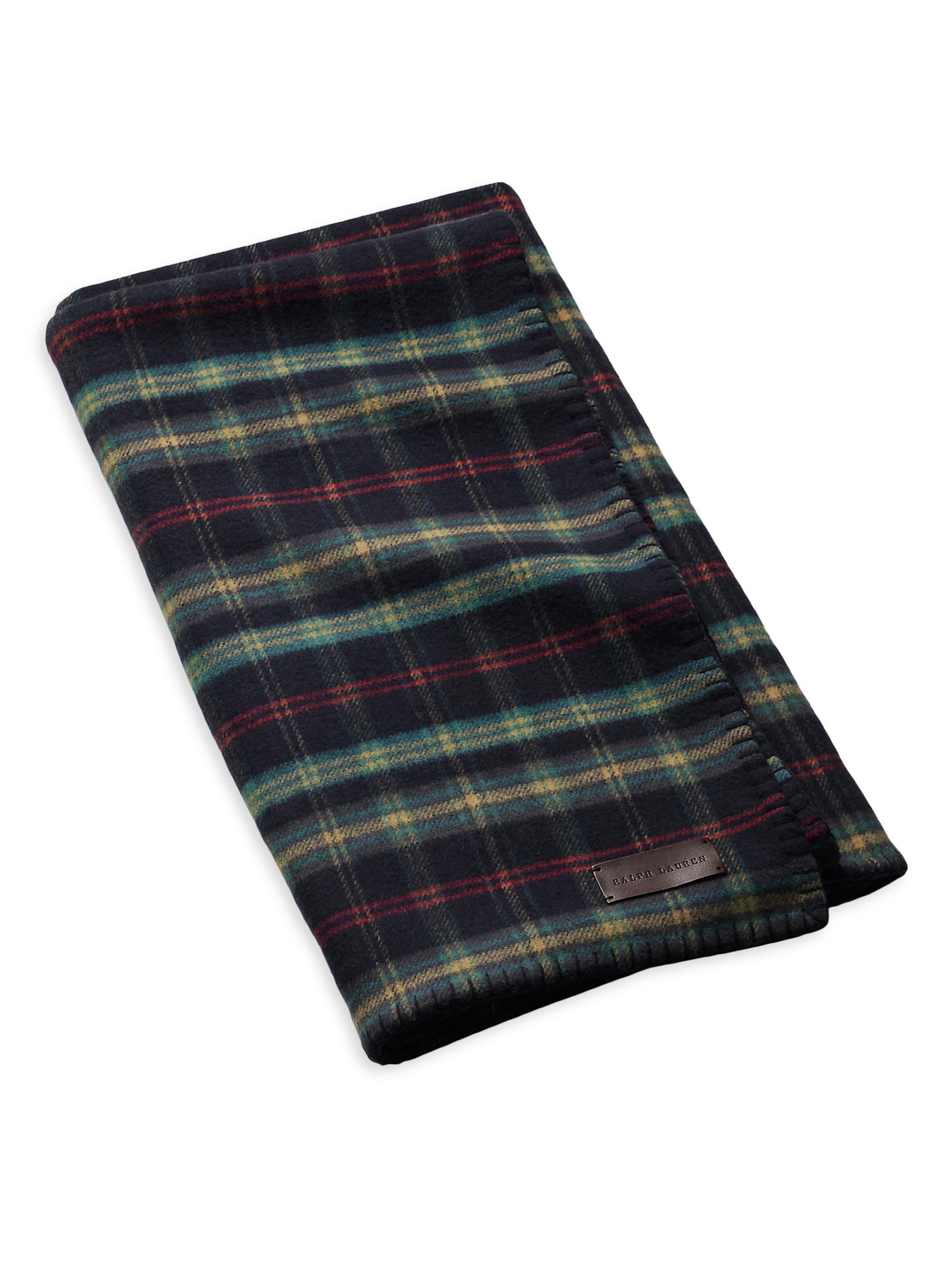 Ralph Lauren Georgia Plaid Wool-Cashmere Throw Blanket - True Navy