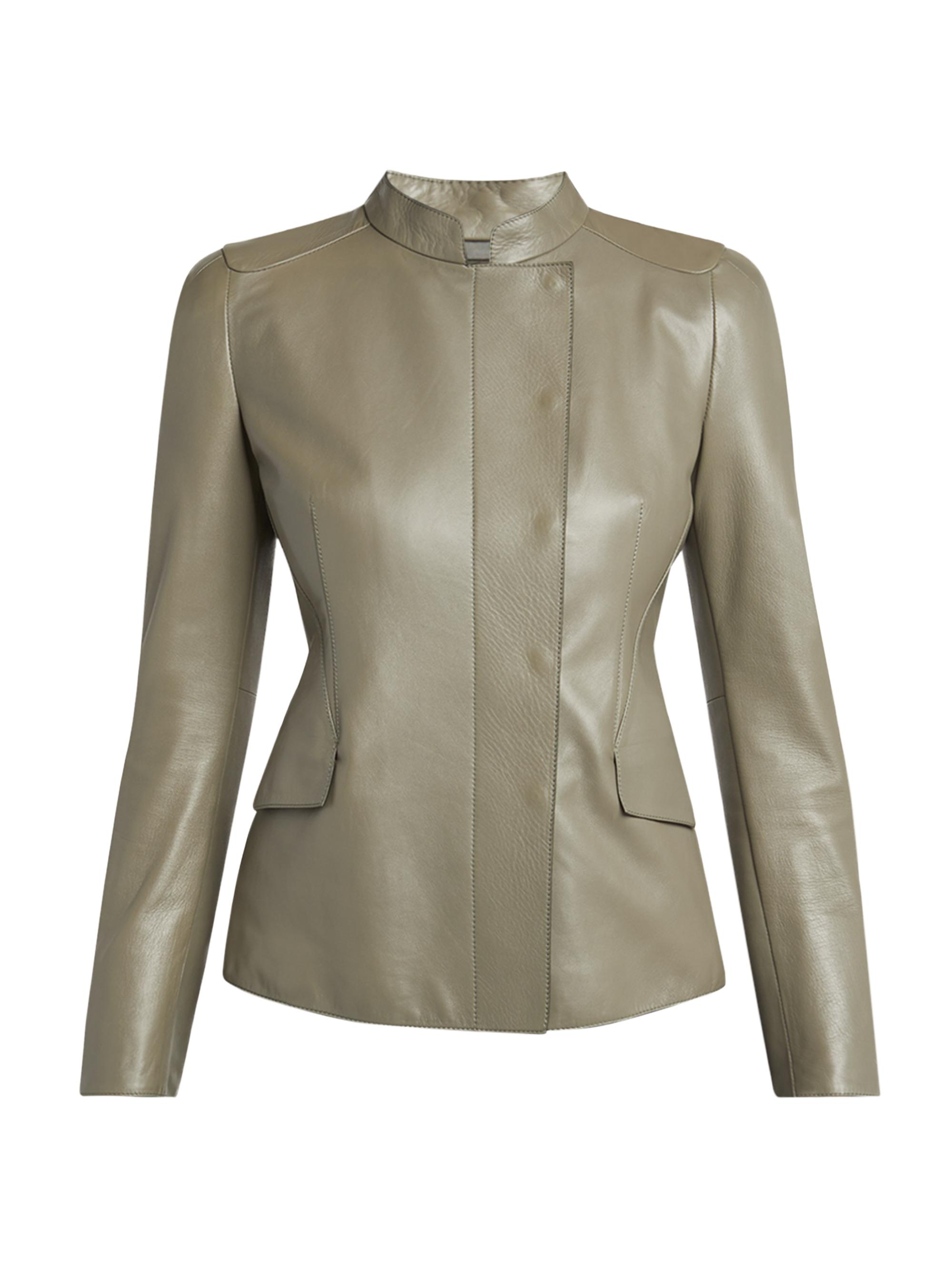 Giorgio Armani Women's Leather Tailored Jacket - Dark Beige