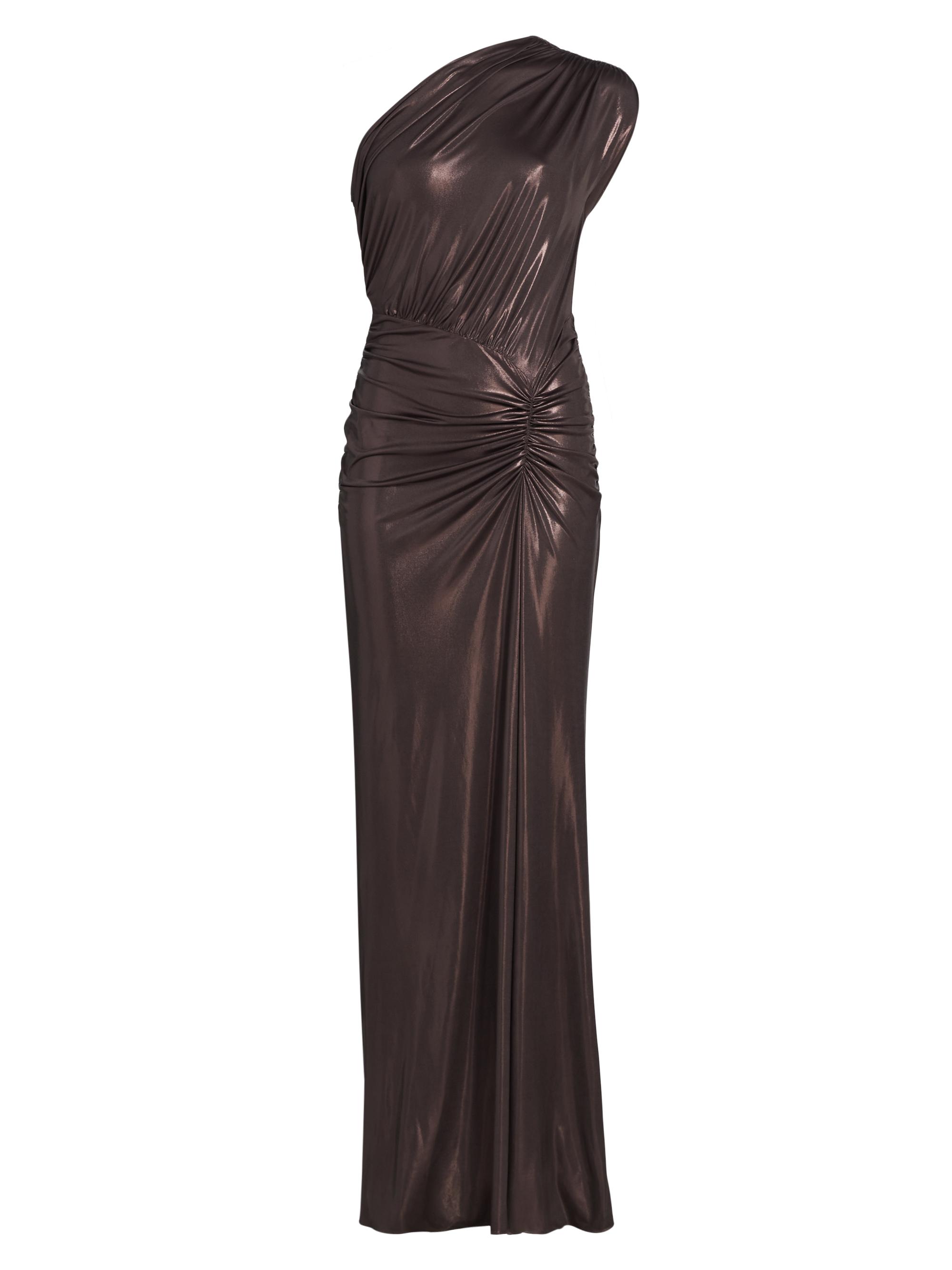LaPointe Women's Coated Jersey One-Shoulder Ruched Maxi Dress - Mocha