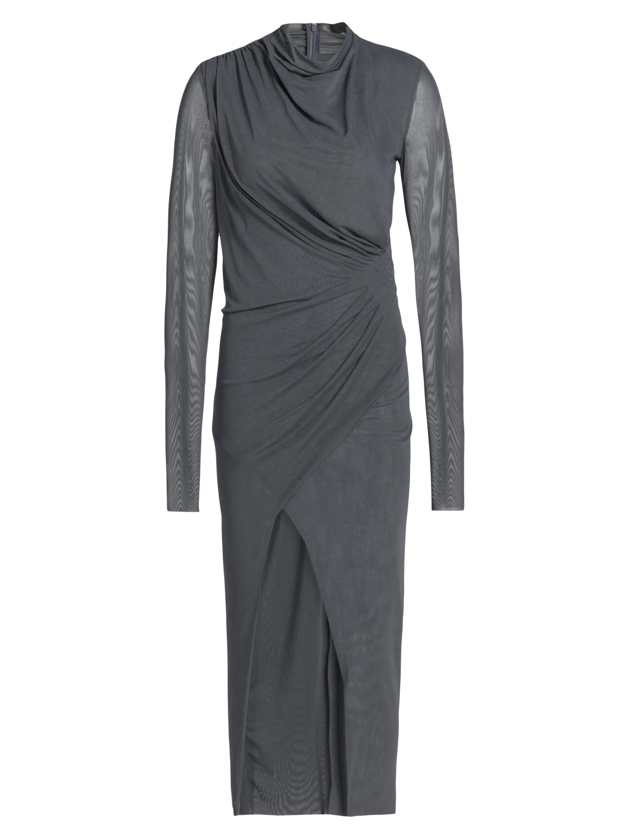 Draped Mesh Mock-Turtleneck Midi-Dress