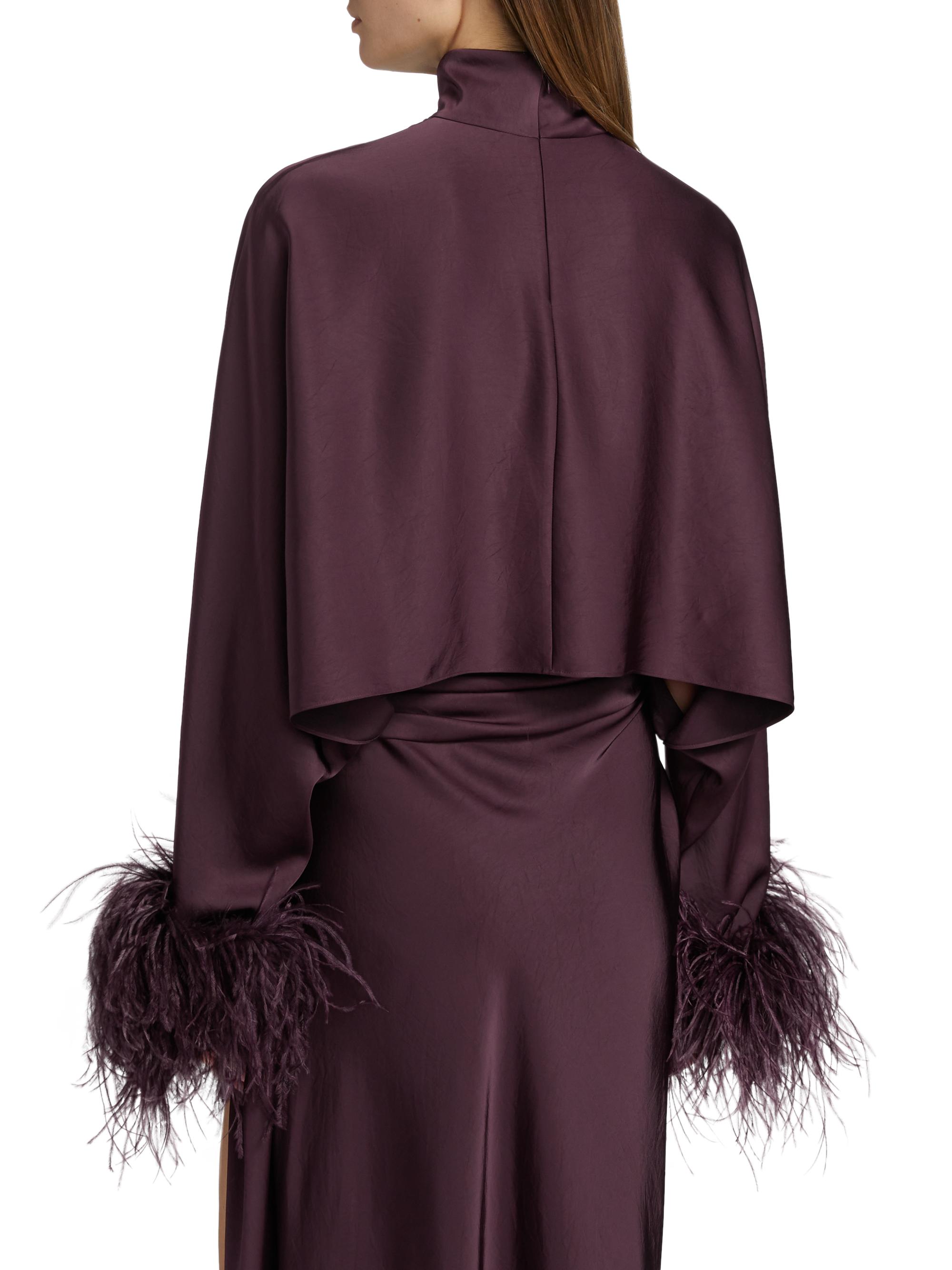 LaPointe Feather Trim Satin Long-Sleeve Crop Top | Saks Fifth Avenue