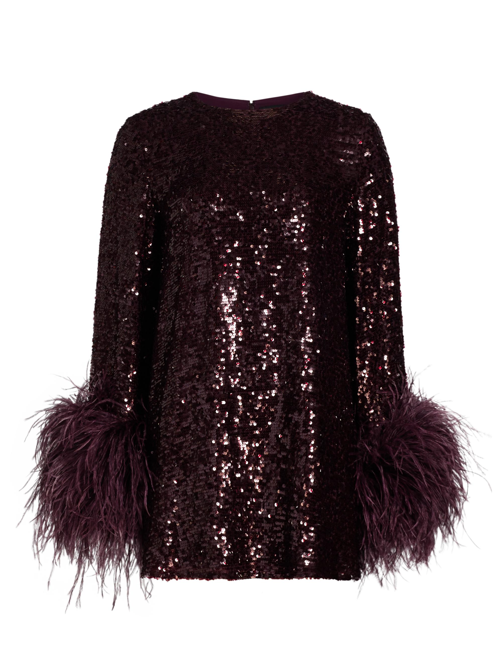 LaPointe Women's Feather Trim Sequin Long-Sleeve Minidress - Mulberry
