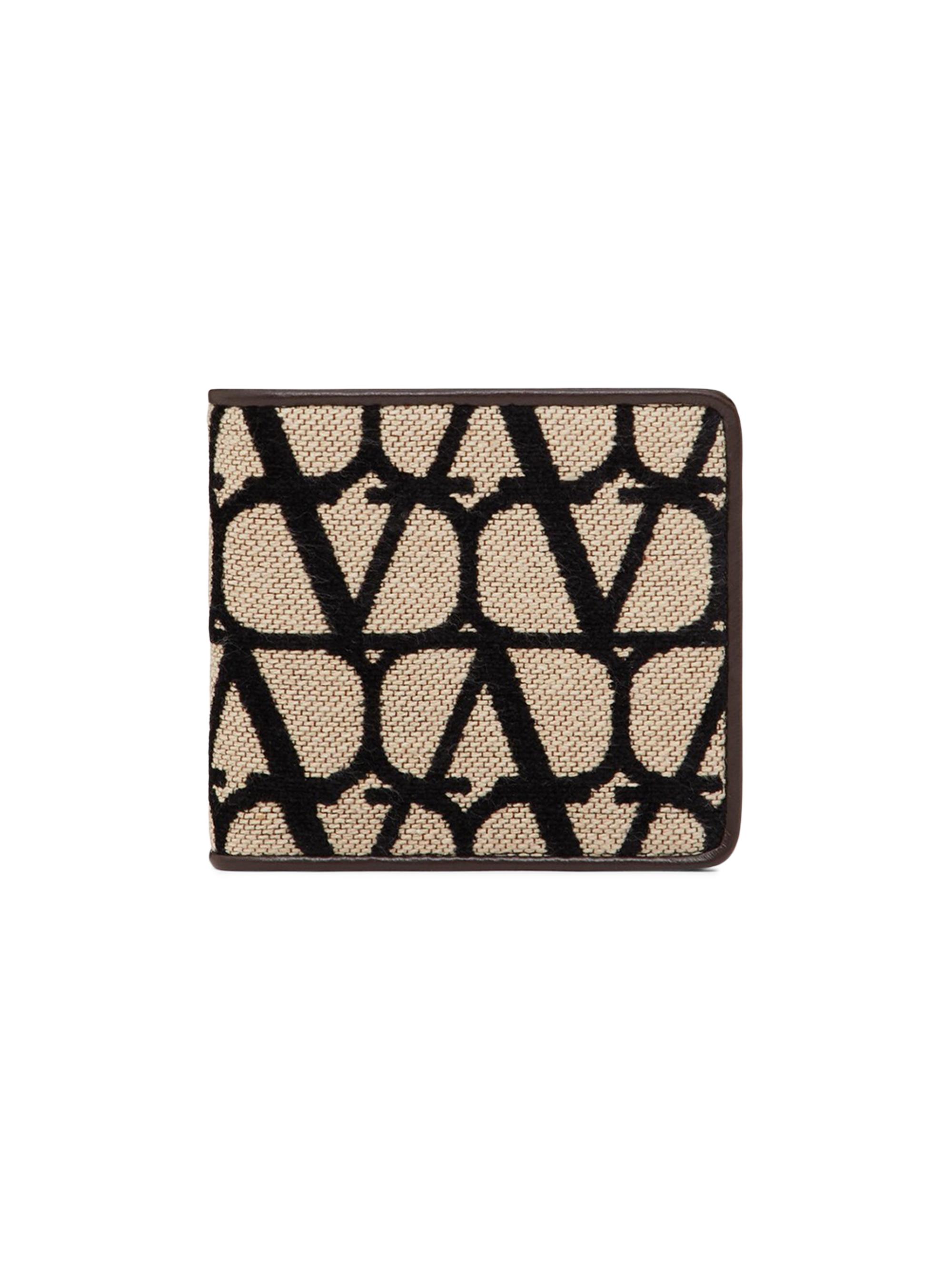 Valentino Garavani Men's Toile Iconographe Wallet with Leather Details - Beige Black