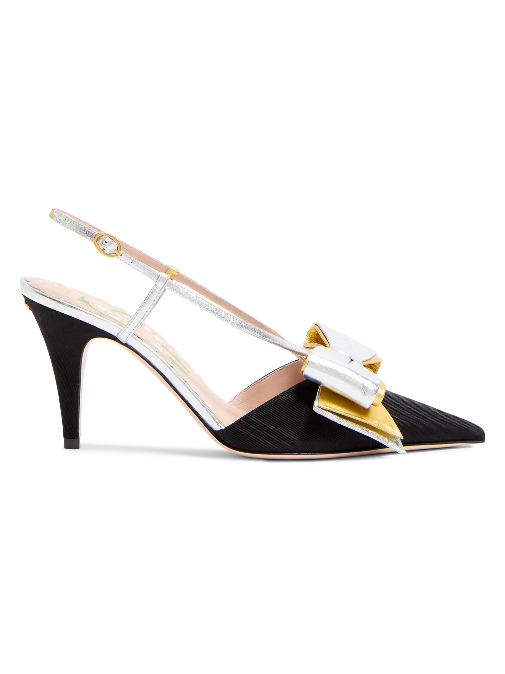 Valentino Garavani Women's Bowow Slingback 85MM Pumps in Moirè Fabric - Blacksilver Antique Gold