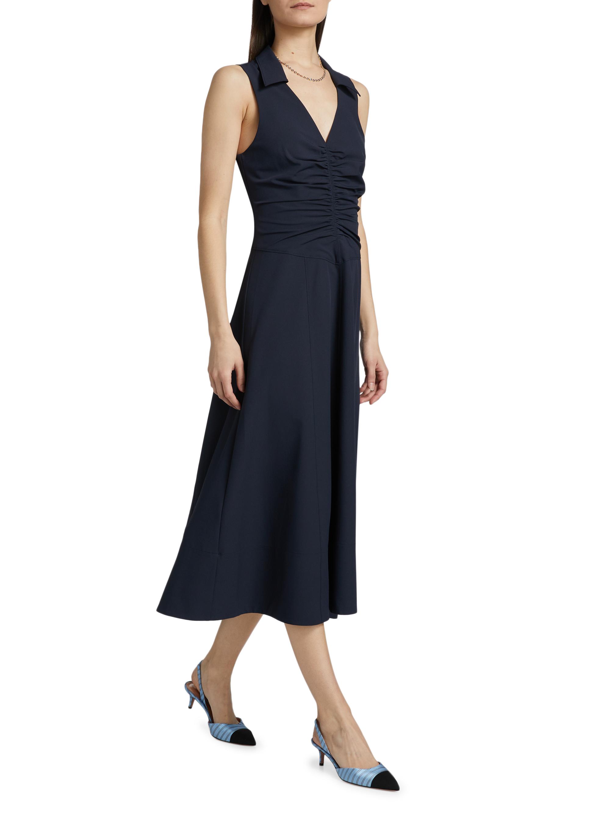 ruffle off shoulder midi dress Linka Off-Shoulder Tie Back Midi Dress Navy