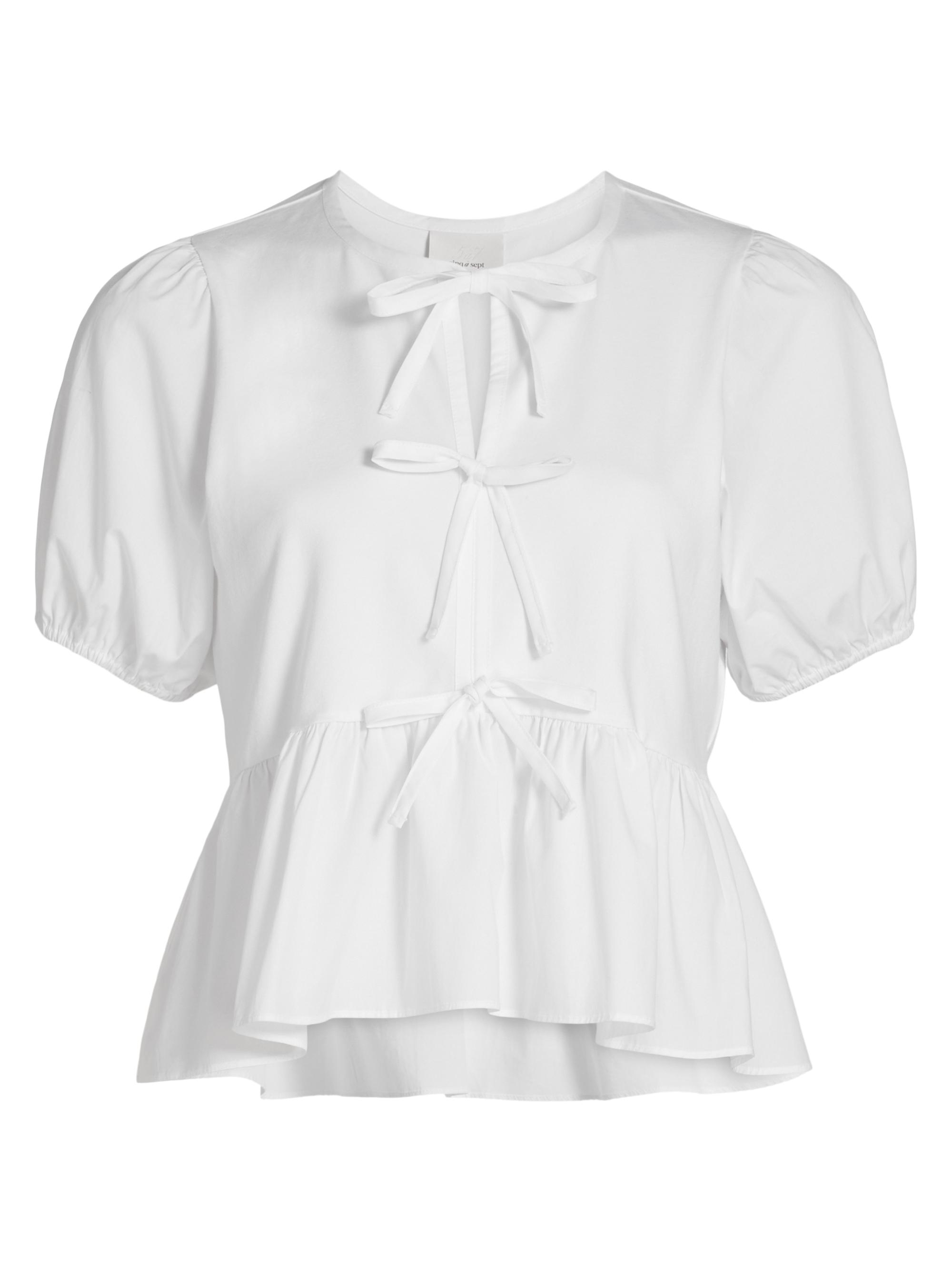Cinq à Sept Women's Mare Tie-Front Peplum Top - White