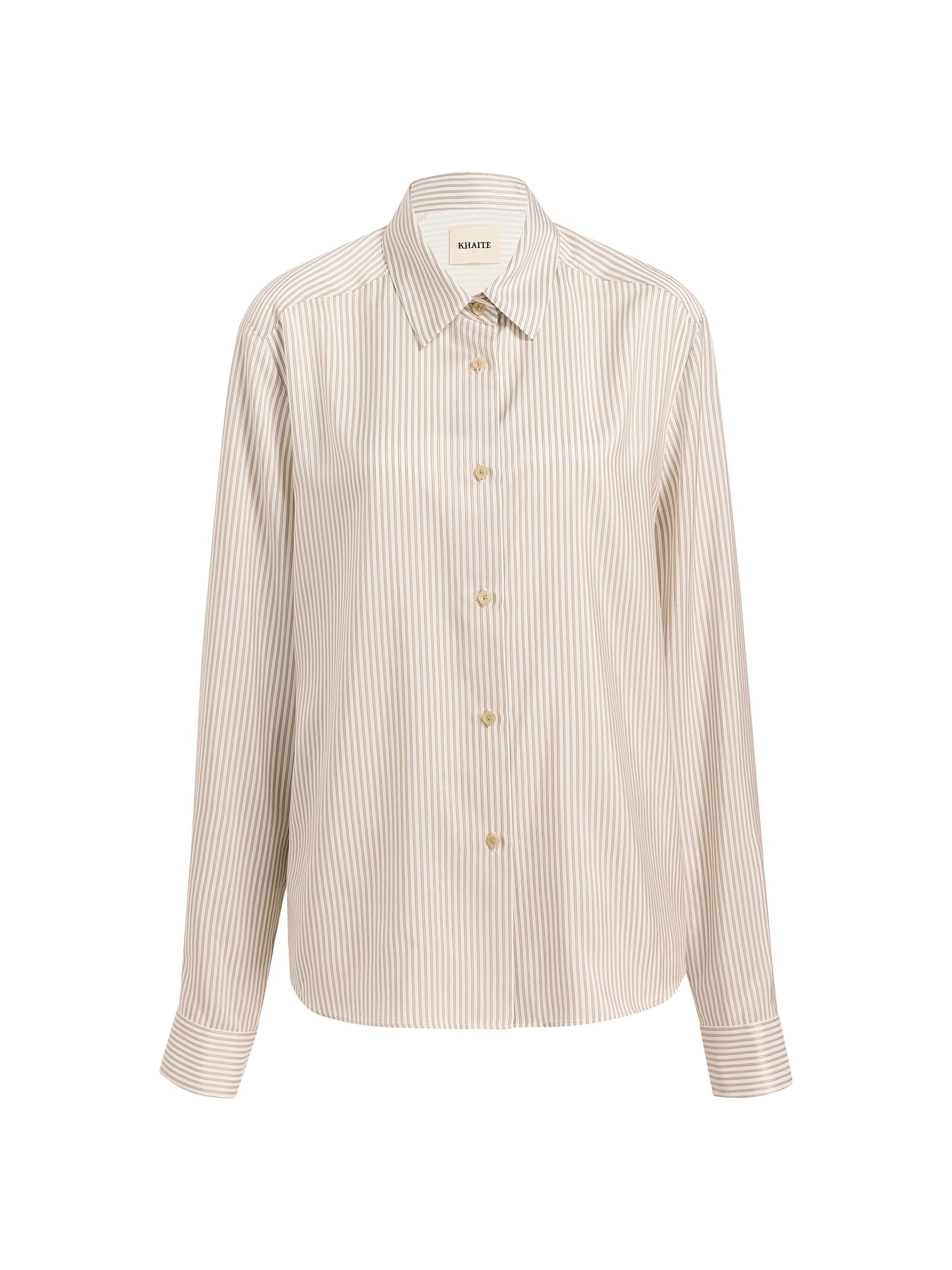 Khaite Women's Argo Striped Silk Oversized Shirt - Khaki
