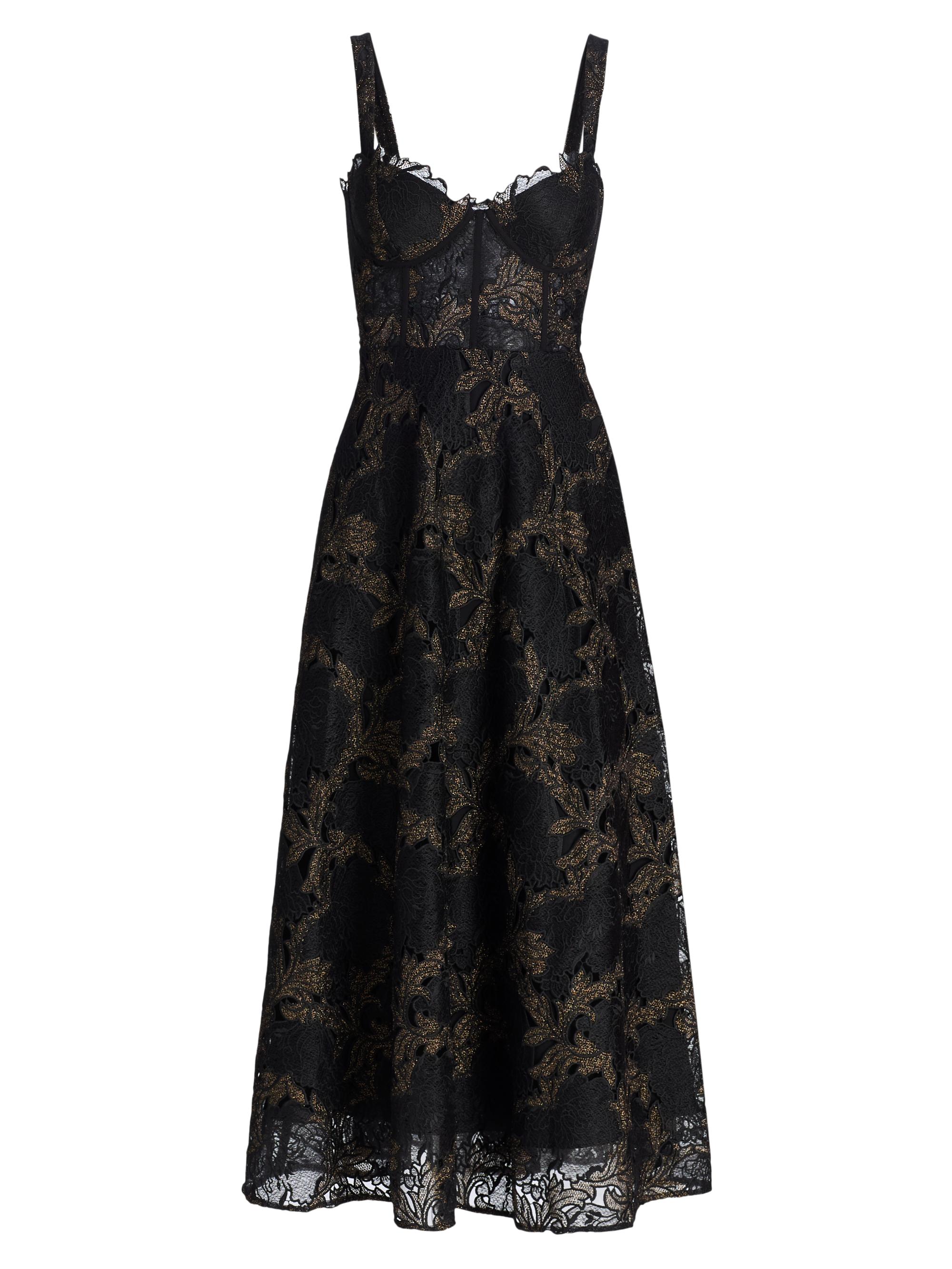 As It May Women's Lola Metallic Lace Midi-Dress - Black Gold