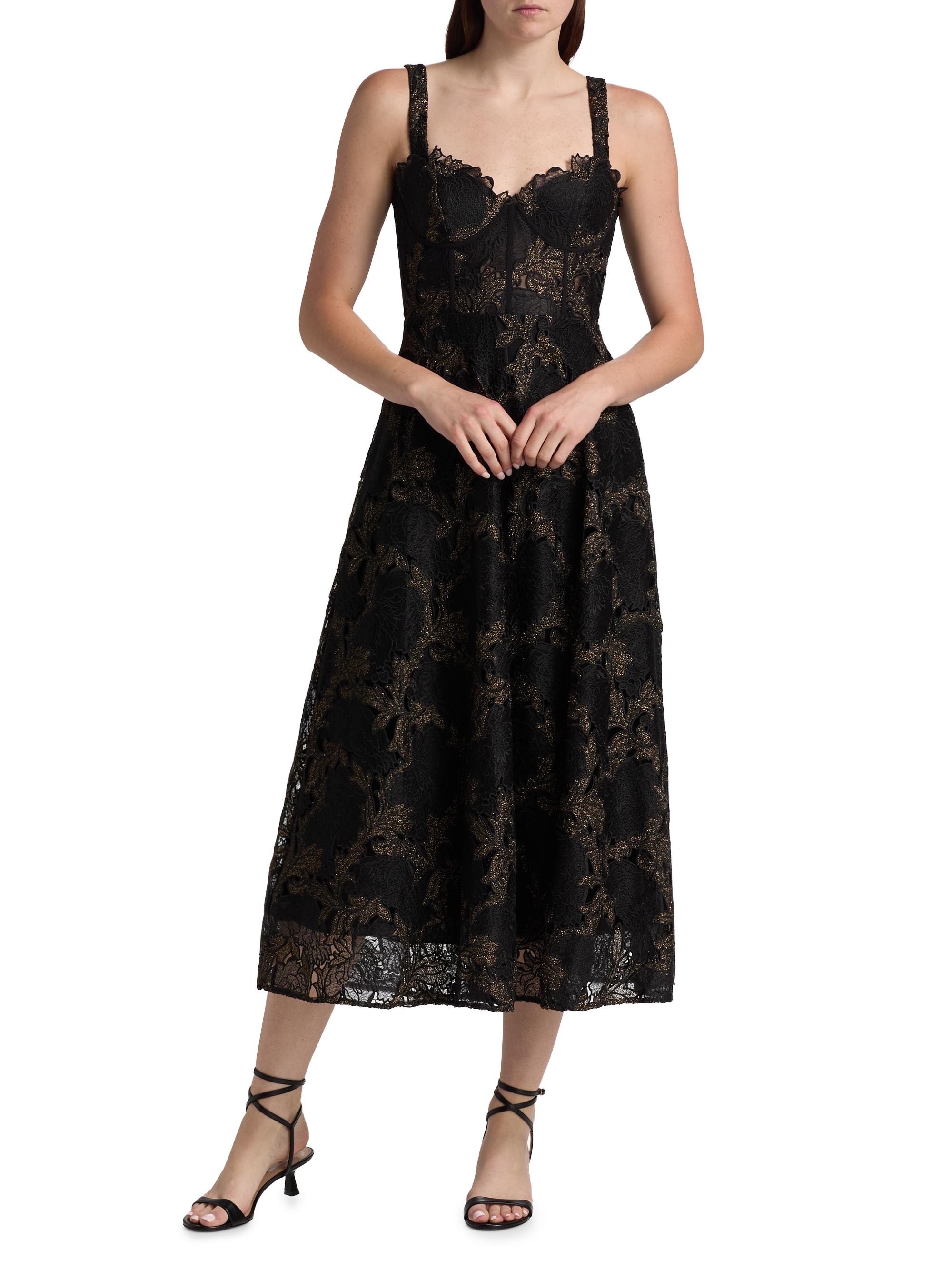 As It May Women's Lola Metallic Lace Midi-Dress - Black Gold - Size XL