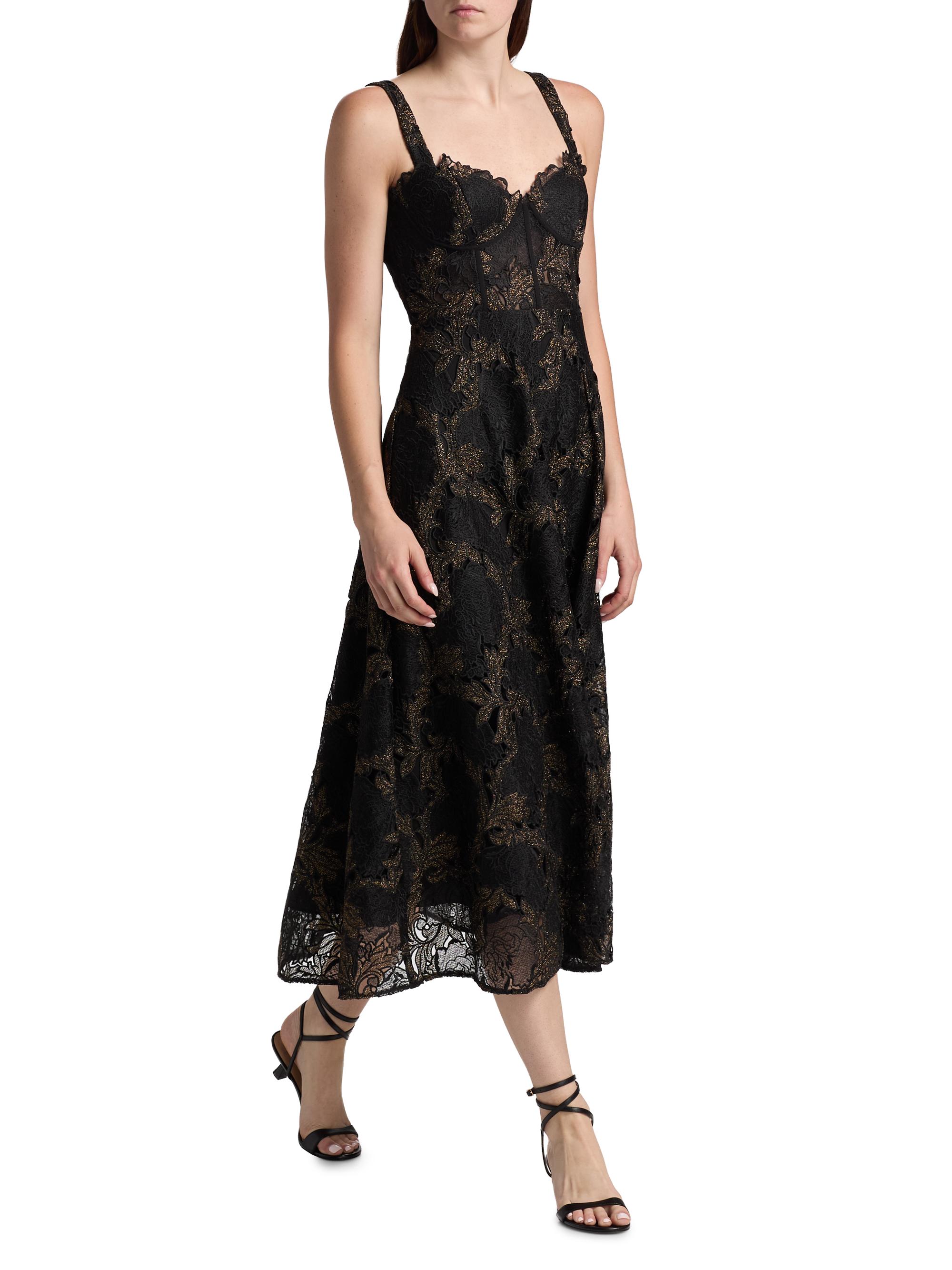 As It May Women's Lola Metallic Lace Midi-Dress - Black Gold - Size XL