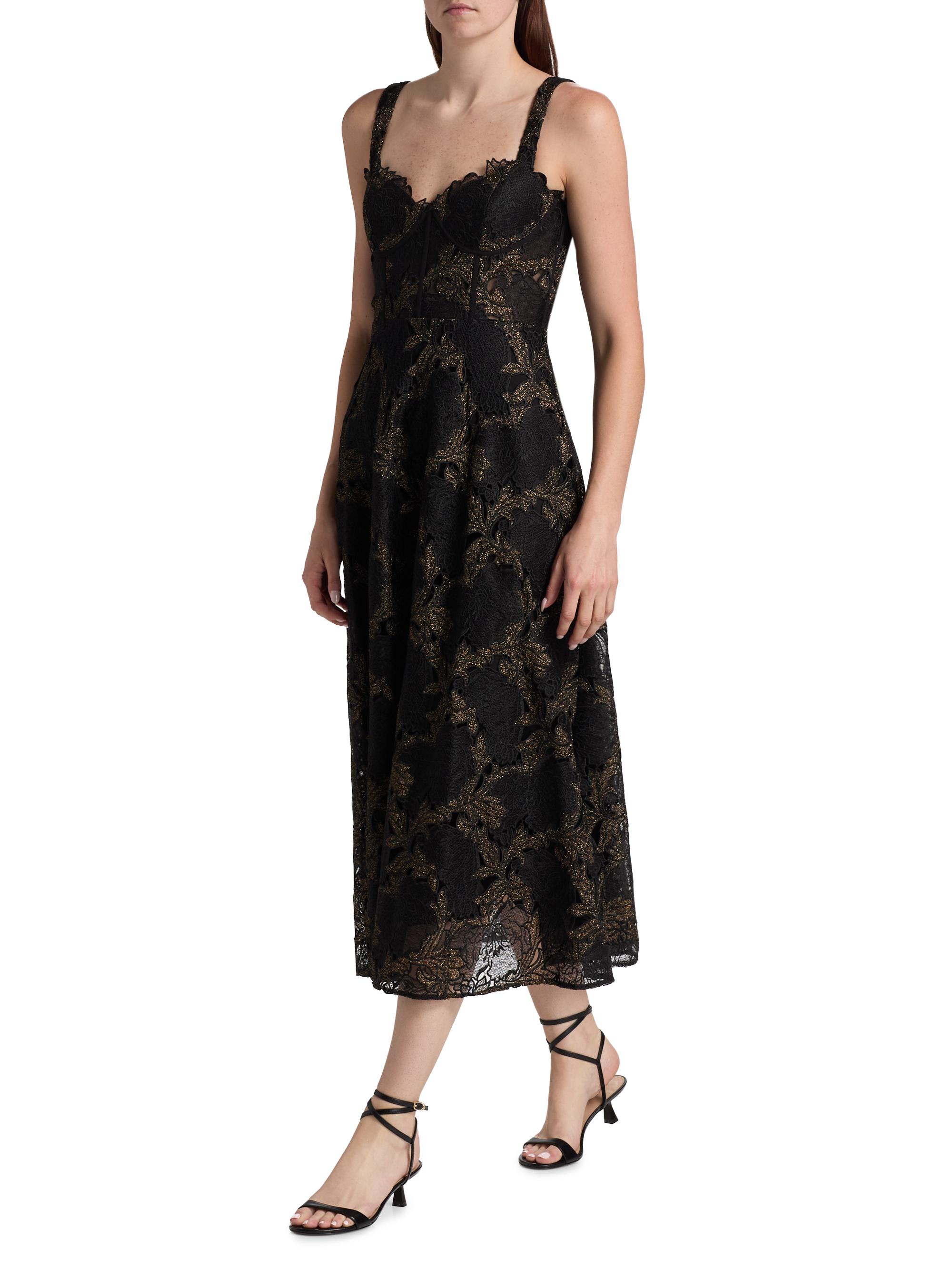 As It May Women's Lola Metallic Lace Midi-Dress - Black Gold - Size XL