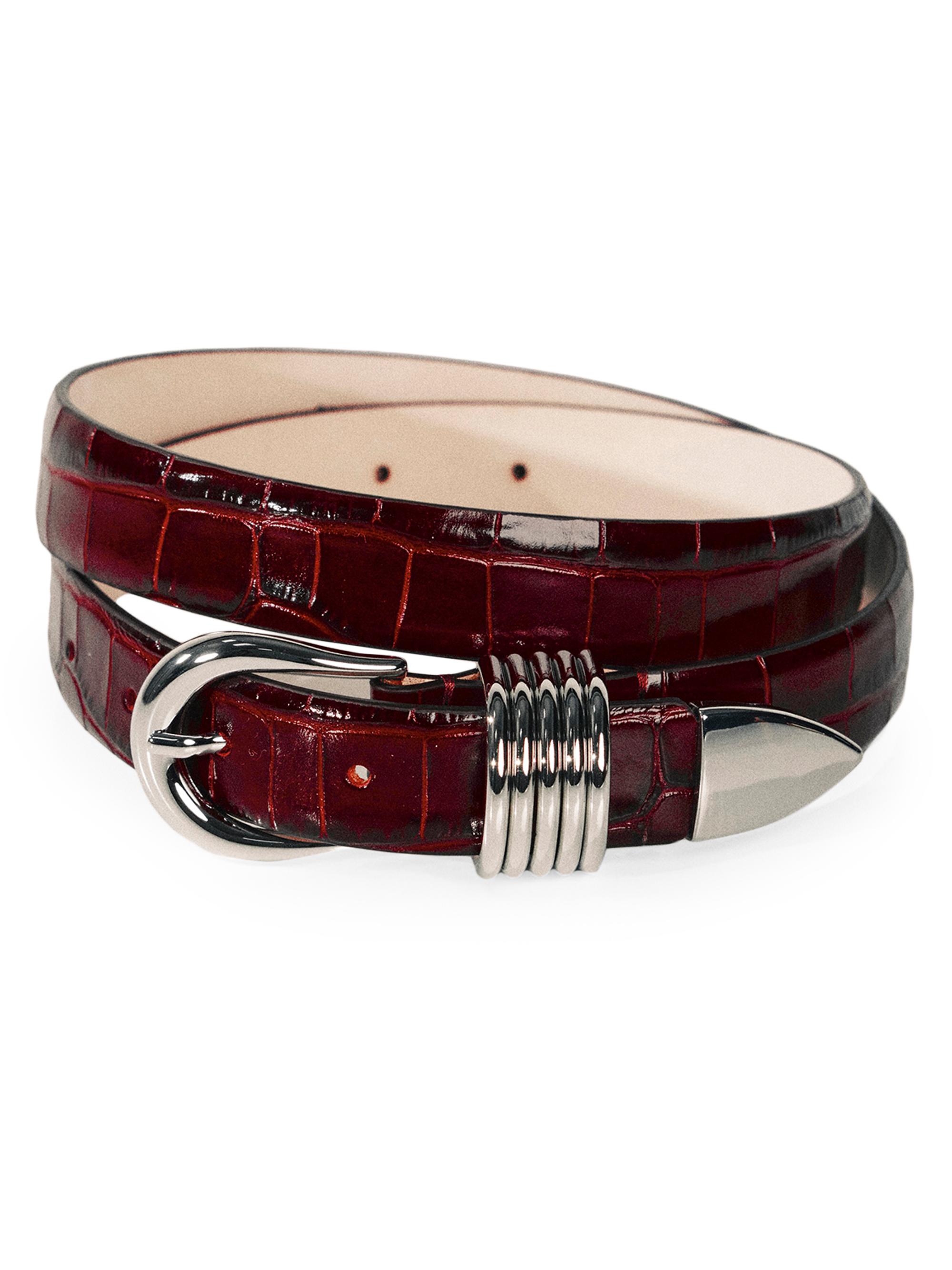 Déhanche Women's Hollyhock Croc-Embossed Leather Belt - Bordeaux Croco Silver
