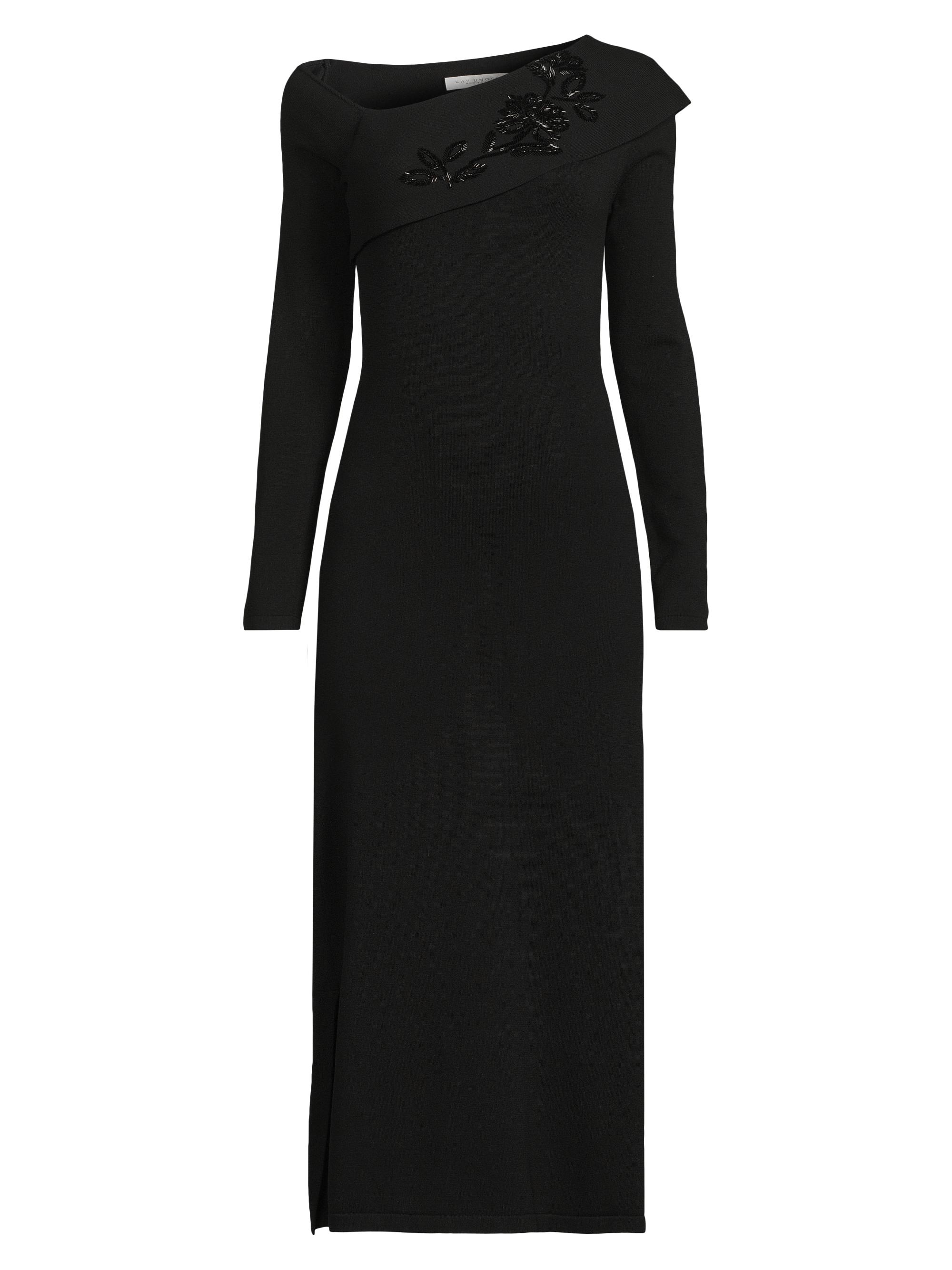 Kay Unger Women's Asymmetric Beaded Midi-Dress - Black