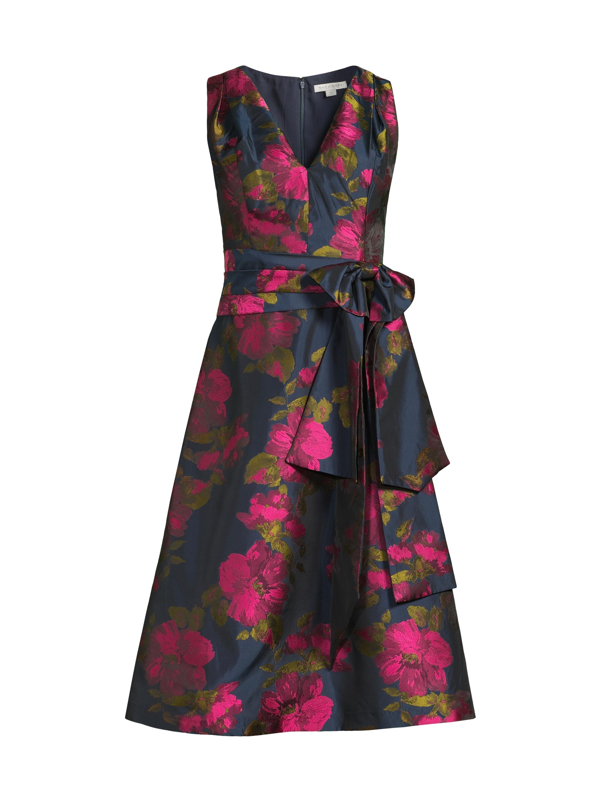 Kay Unger Women's Elisa Pleated Floral Taffeta Cocktail Dress - Wild Berry Blue Opal