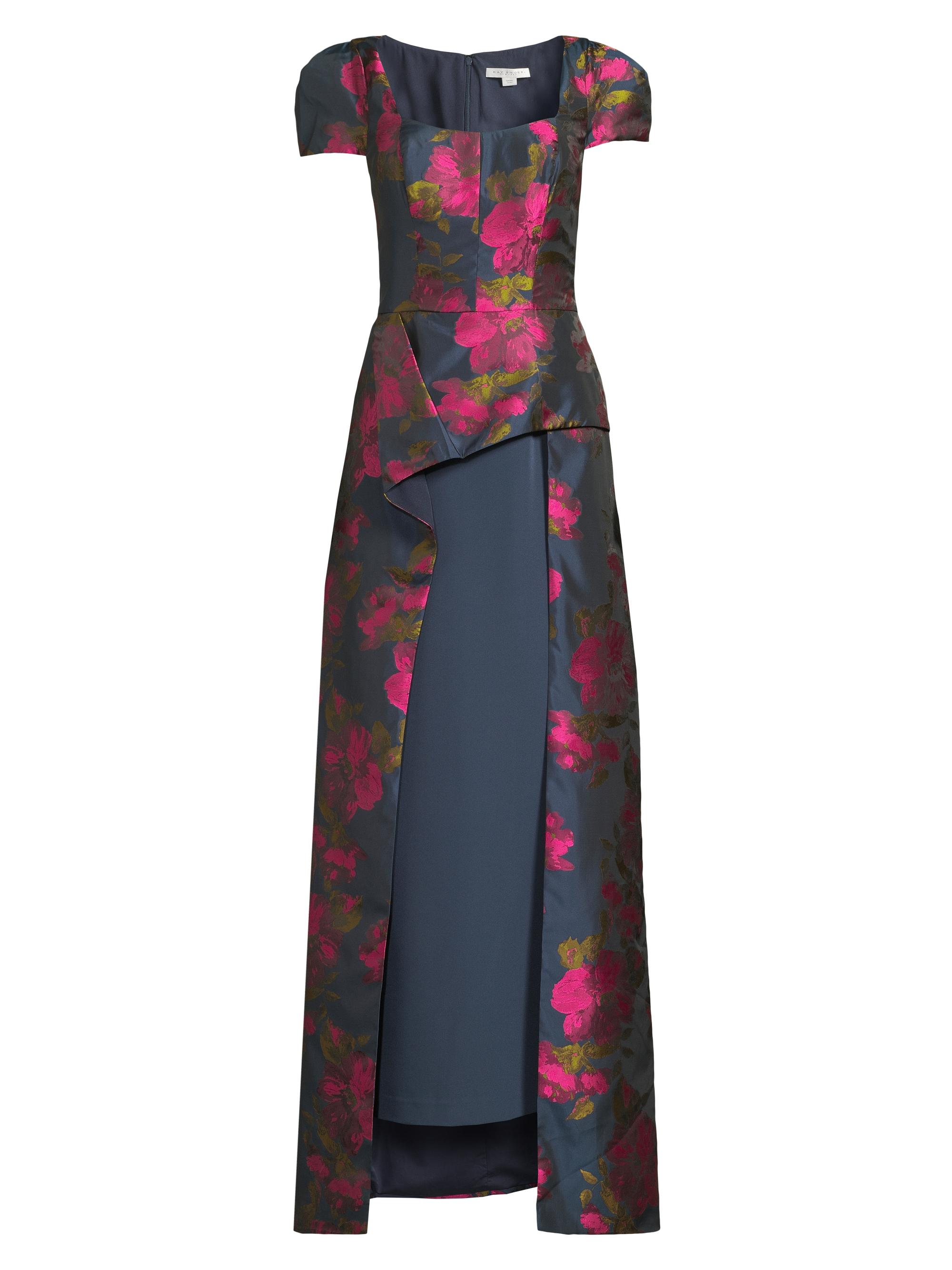 Kay Unger Women's Gene Floral Asymmetric Walk-Thru Gown - Wild Berry Blue Opal