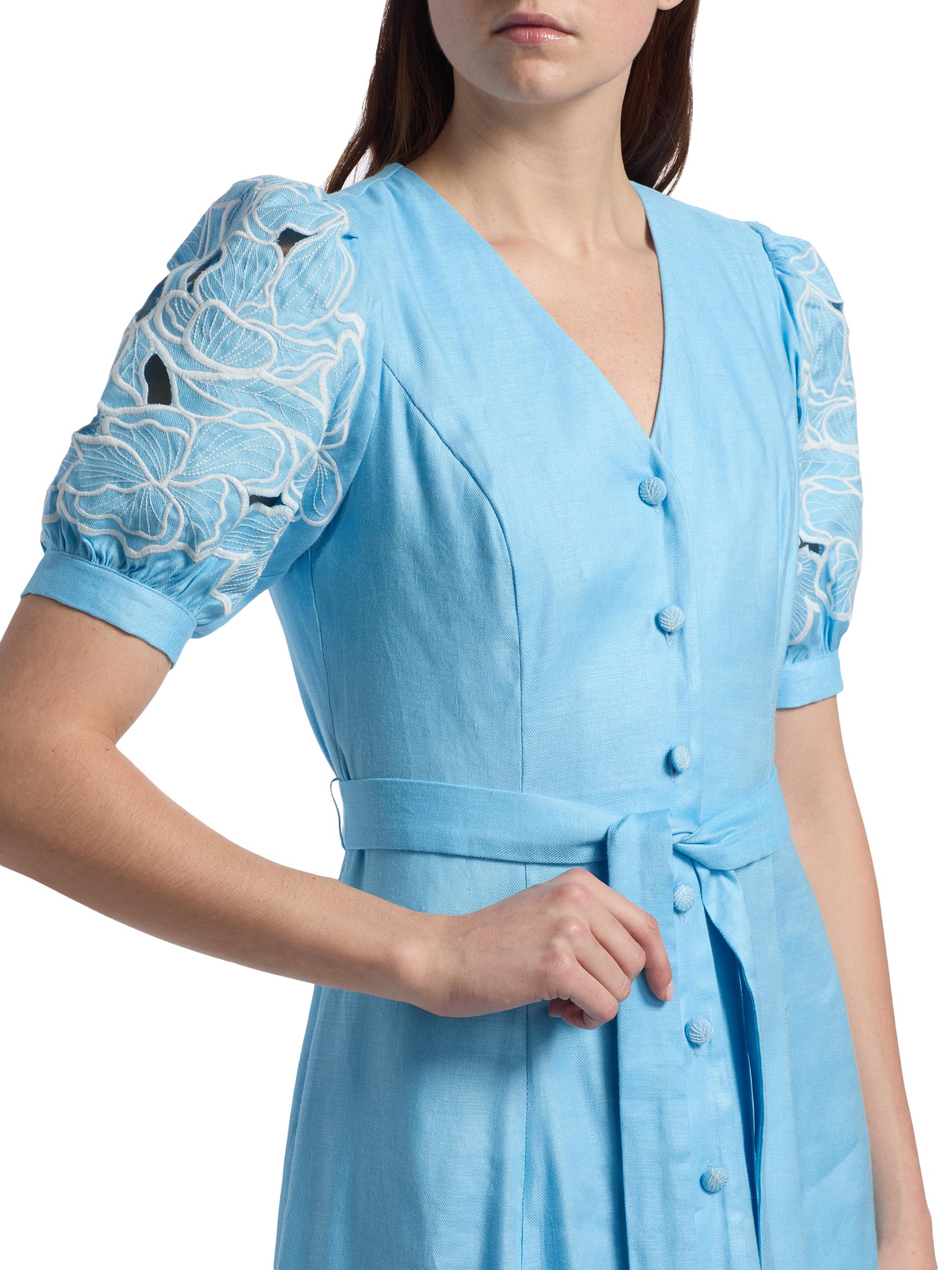sachin and babi light blue dress Elie Tahari Multicolour Floral Embroidered Midi Dress Size 6 US