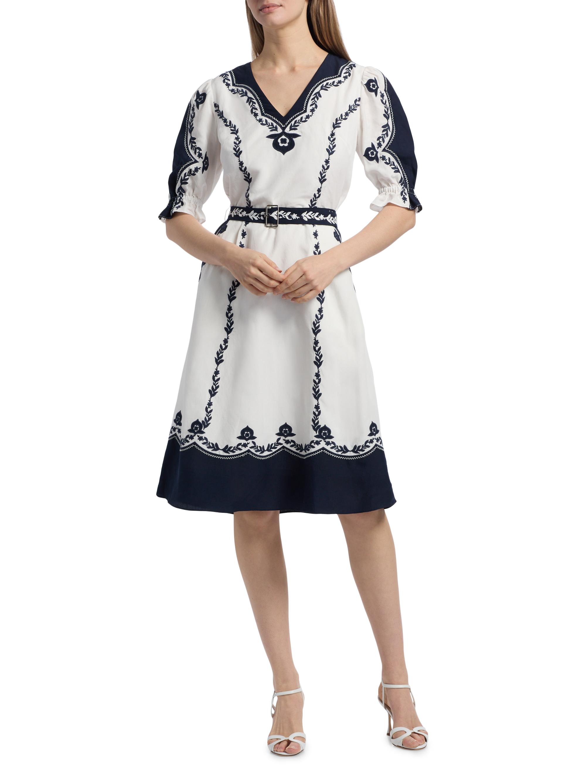 Elie Tahari The Liana Embroidered Dress | Saks Fifth Avenue