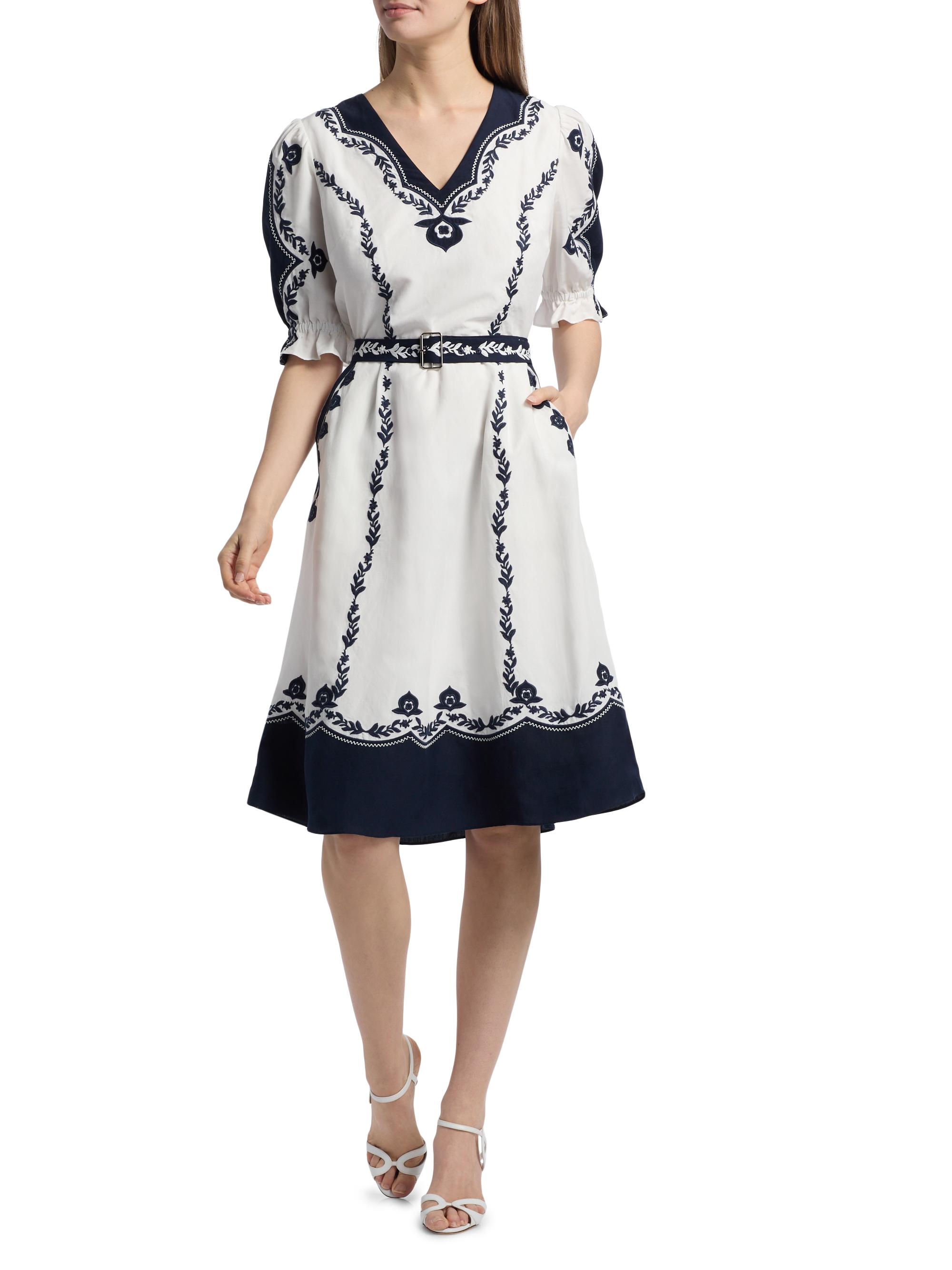Elie Tahari The Liana Embroidered Dress | Saks Fifth Avenue