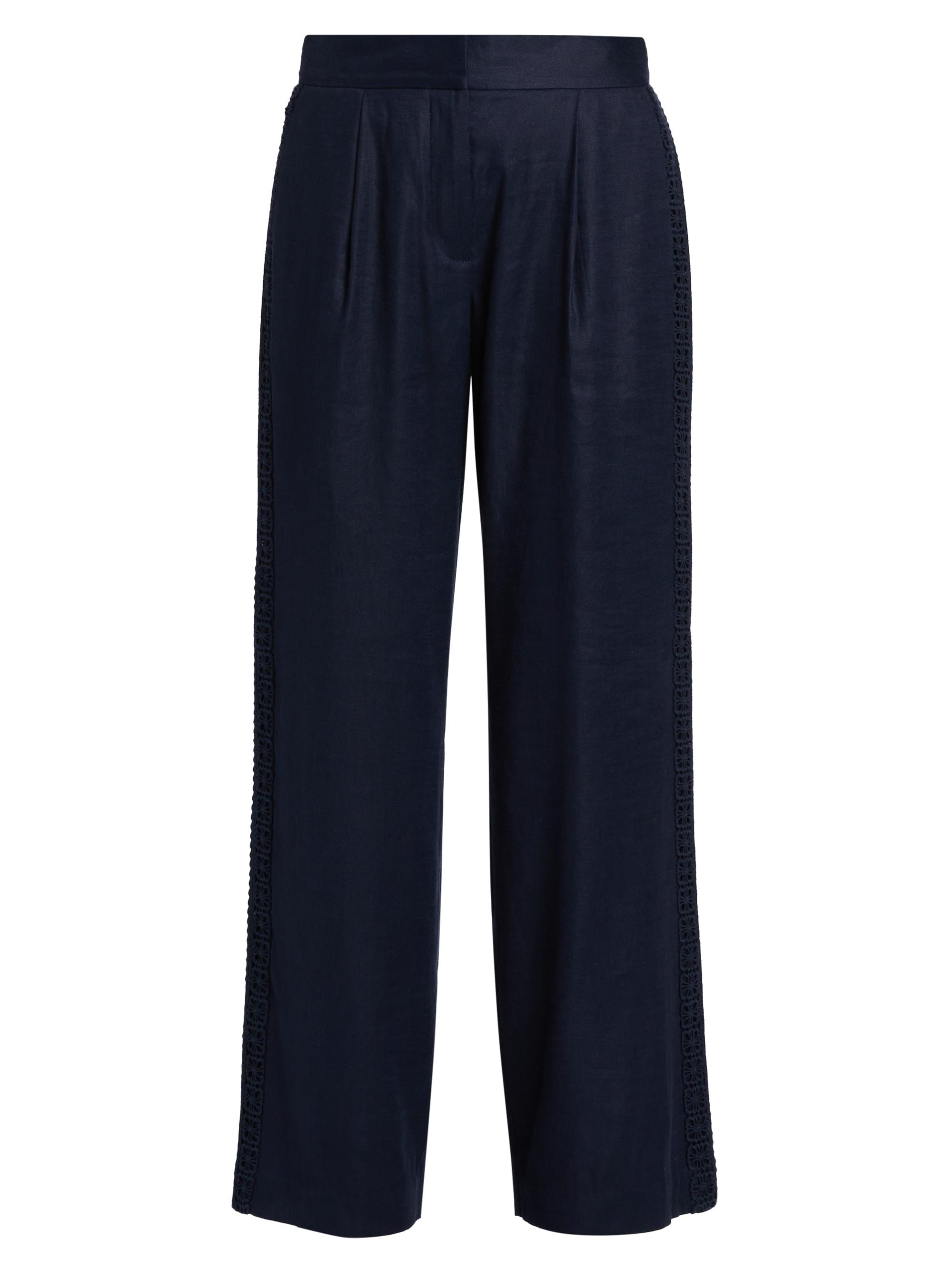 Elie Tahari Women's The Aster Crochet Inset Linen Pants - Navy