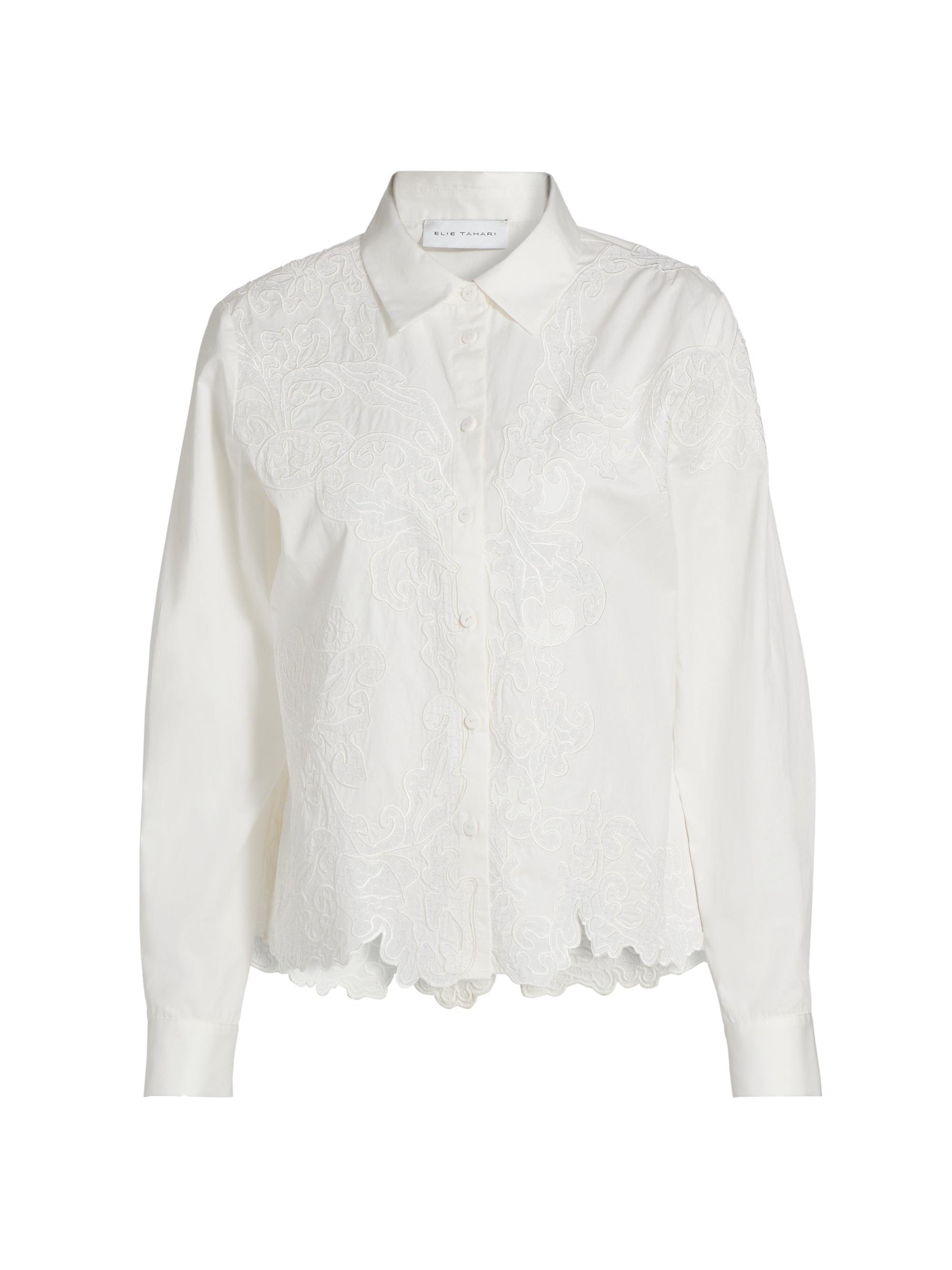 Elie Tahari Women's The Orli Corded Lace Blouse - Sky White