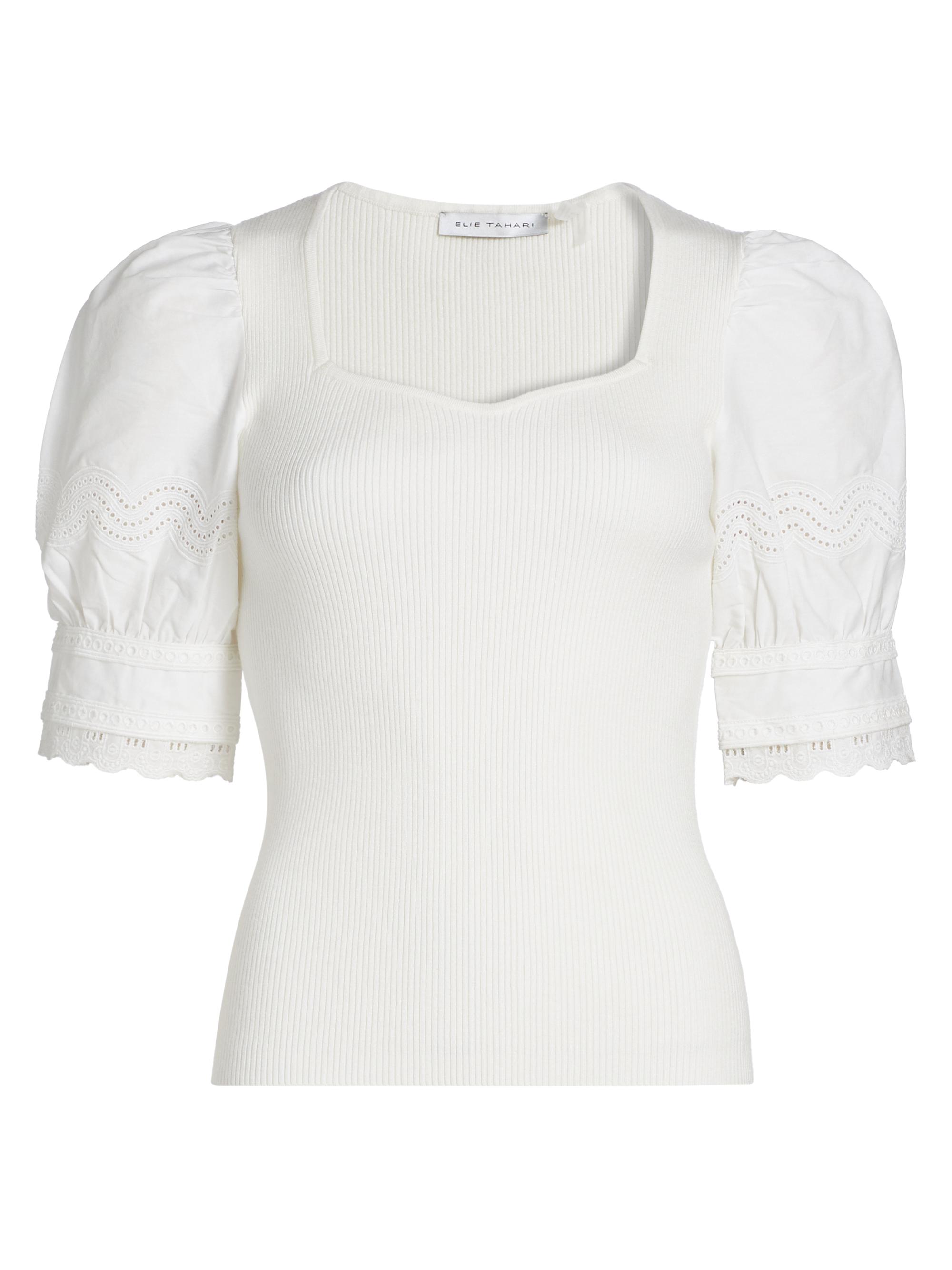 Elie Tahari Women's The Shoshana Mixed-Media Top - Sky White