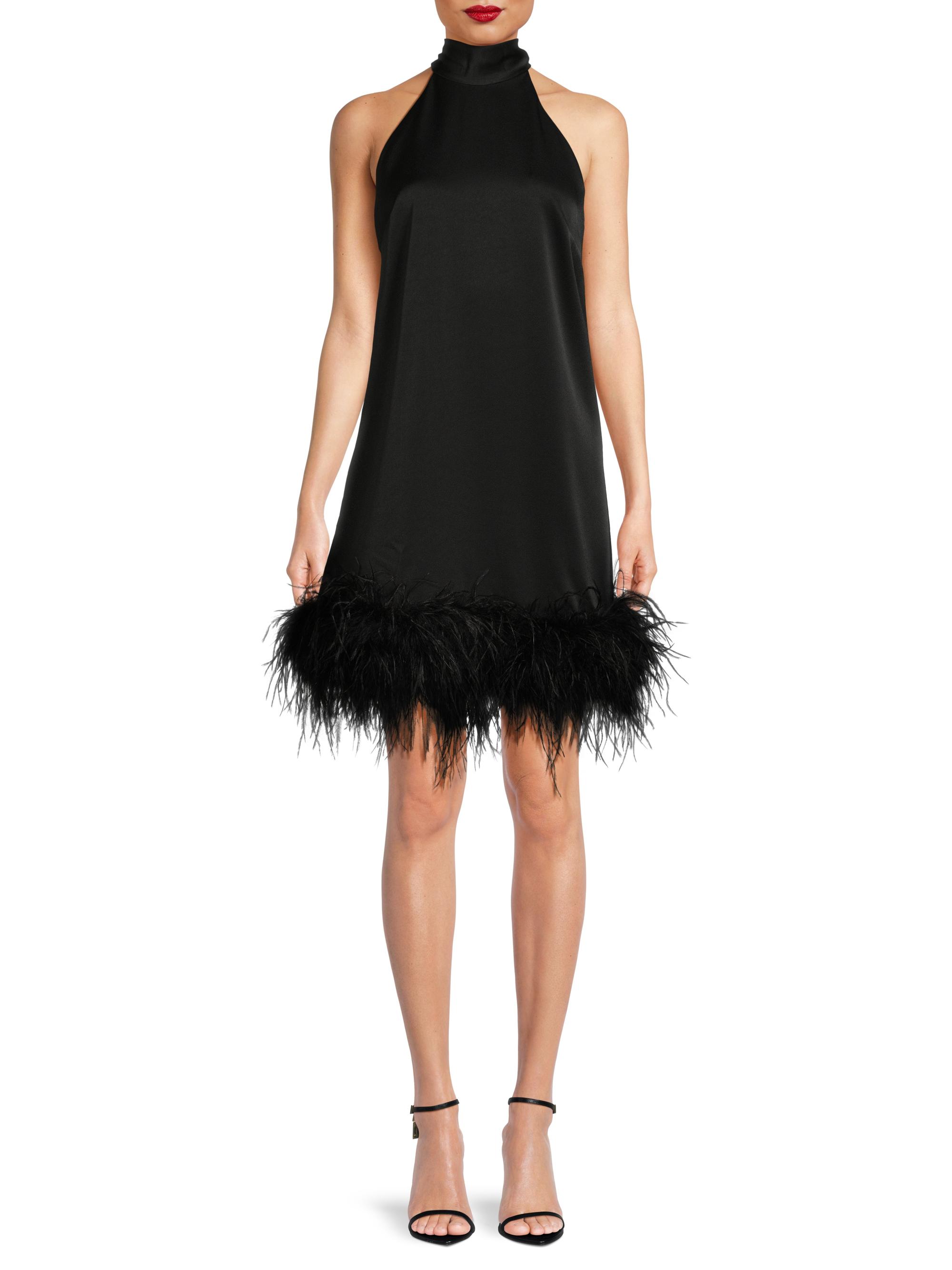 jenna ortega black mini dress Feather Trim Mini Sequins Dress HL9449