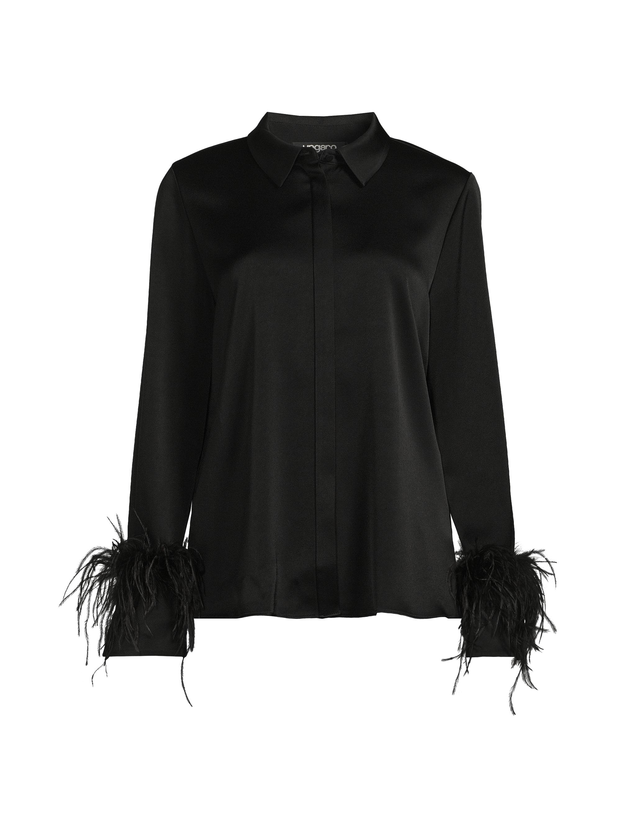 Ungaro Women's Luna Feather-Cuff Satin Blouse - Black