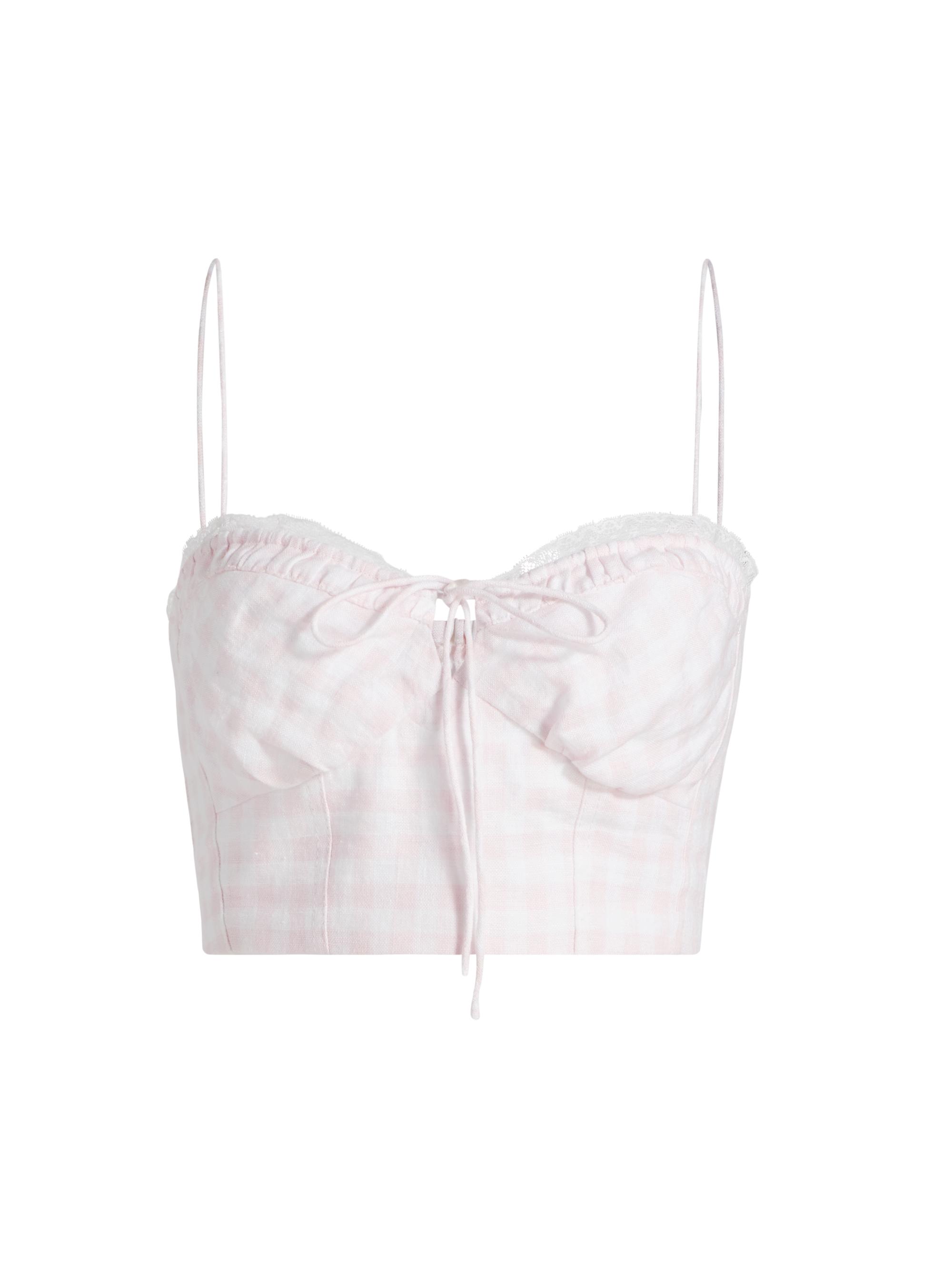 Amorana Checked Linen Crop Top