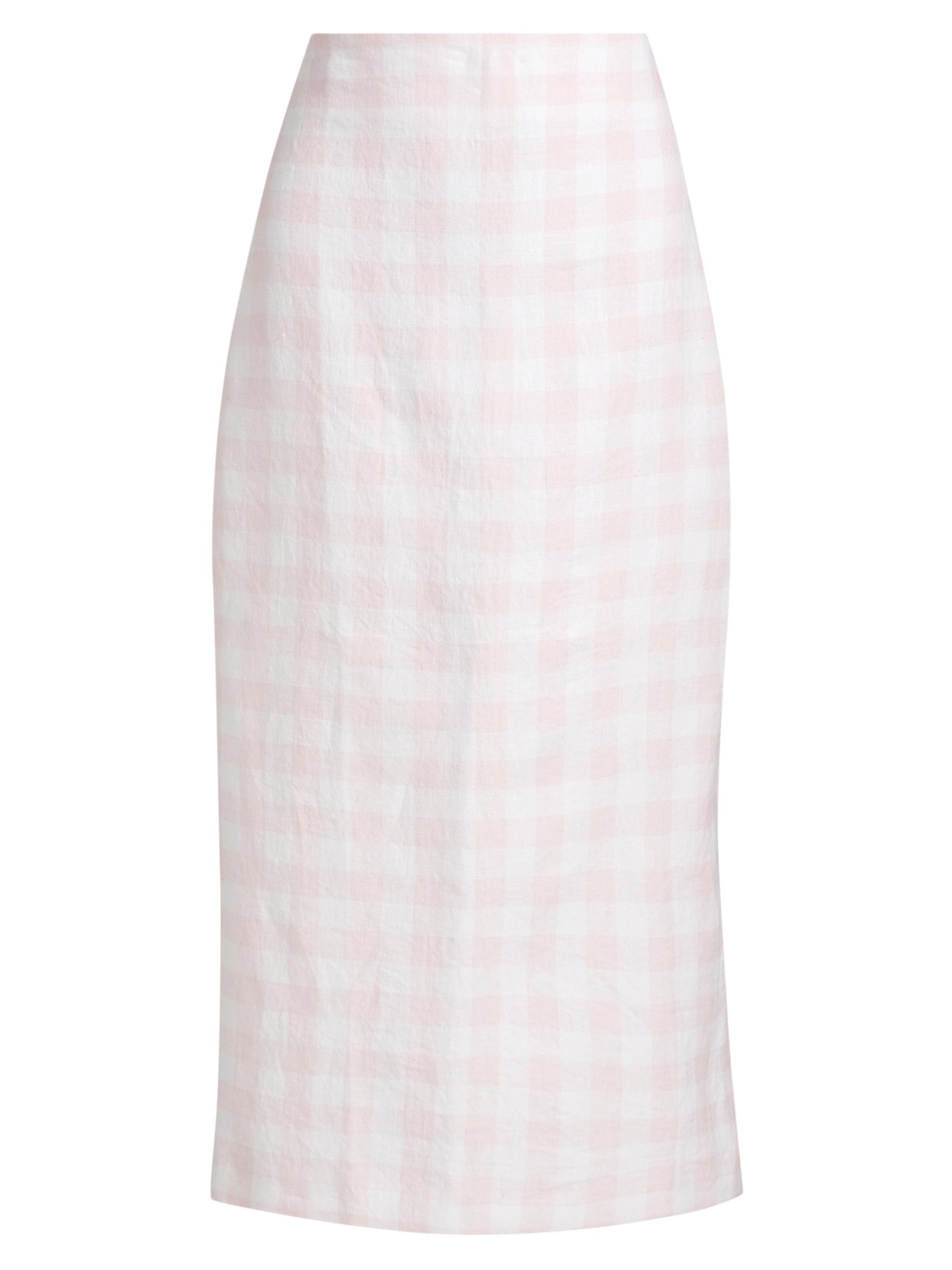 LoveShackFancy Women's Biselle Checked Linen Midi-Skirt - Angel Pink