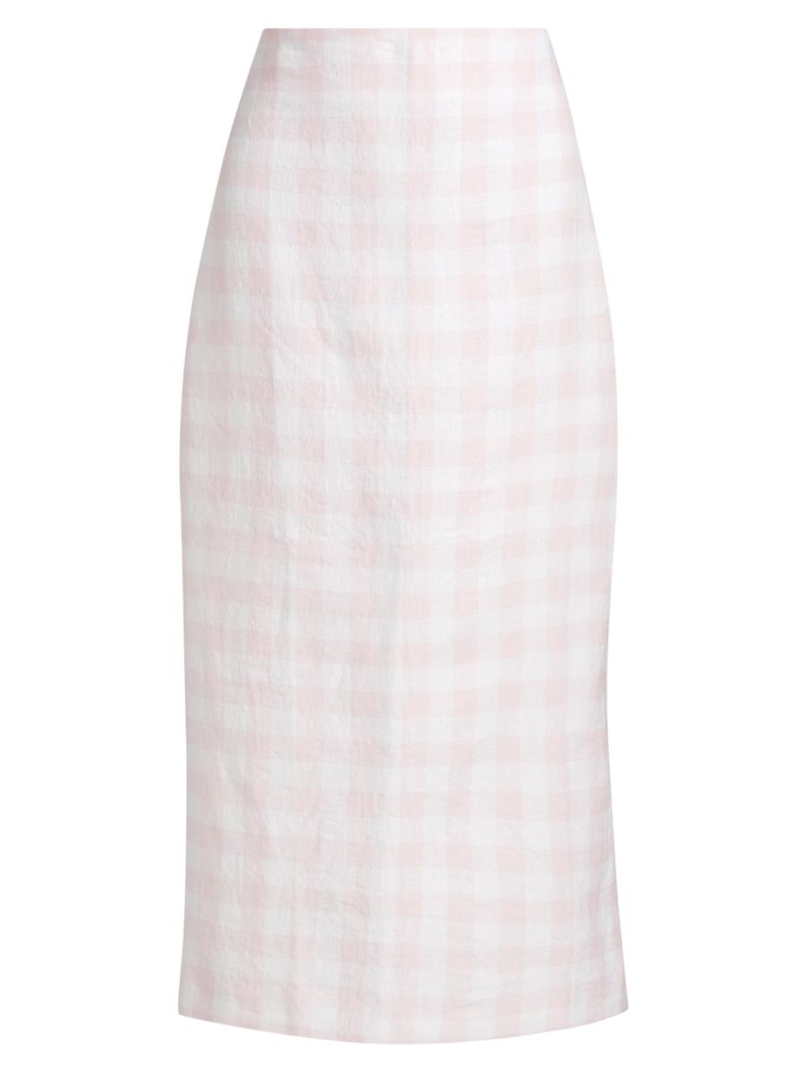 Loveshackfancy Women's Biselle Checked Linen Midi-skirt In Pink