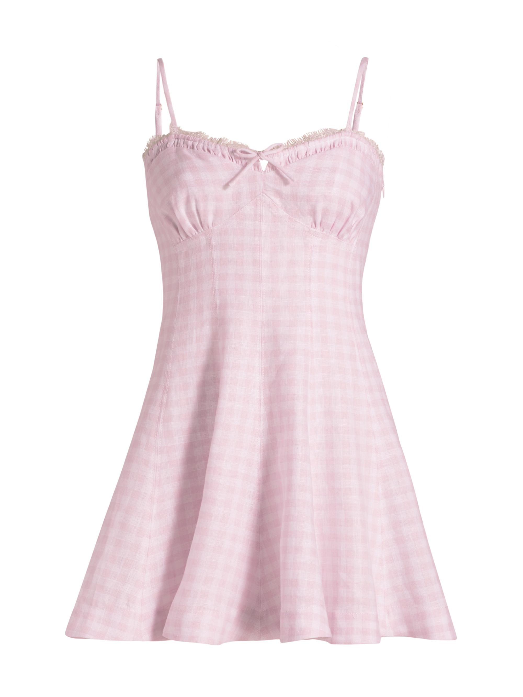 LoveShackFancy Women's Shai Gingham Linen Sweetheart Minidress - Angel Pink