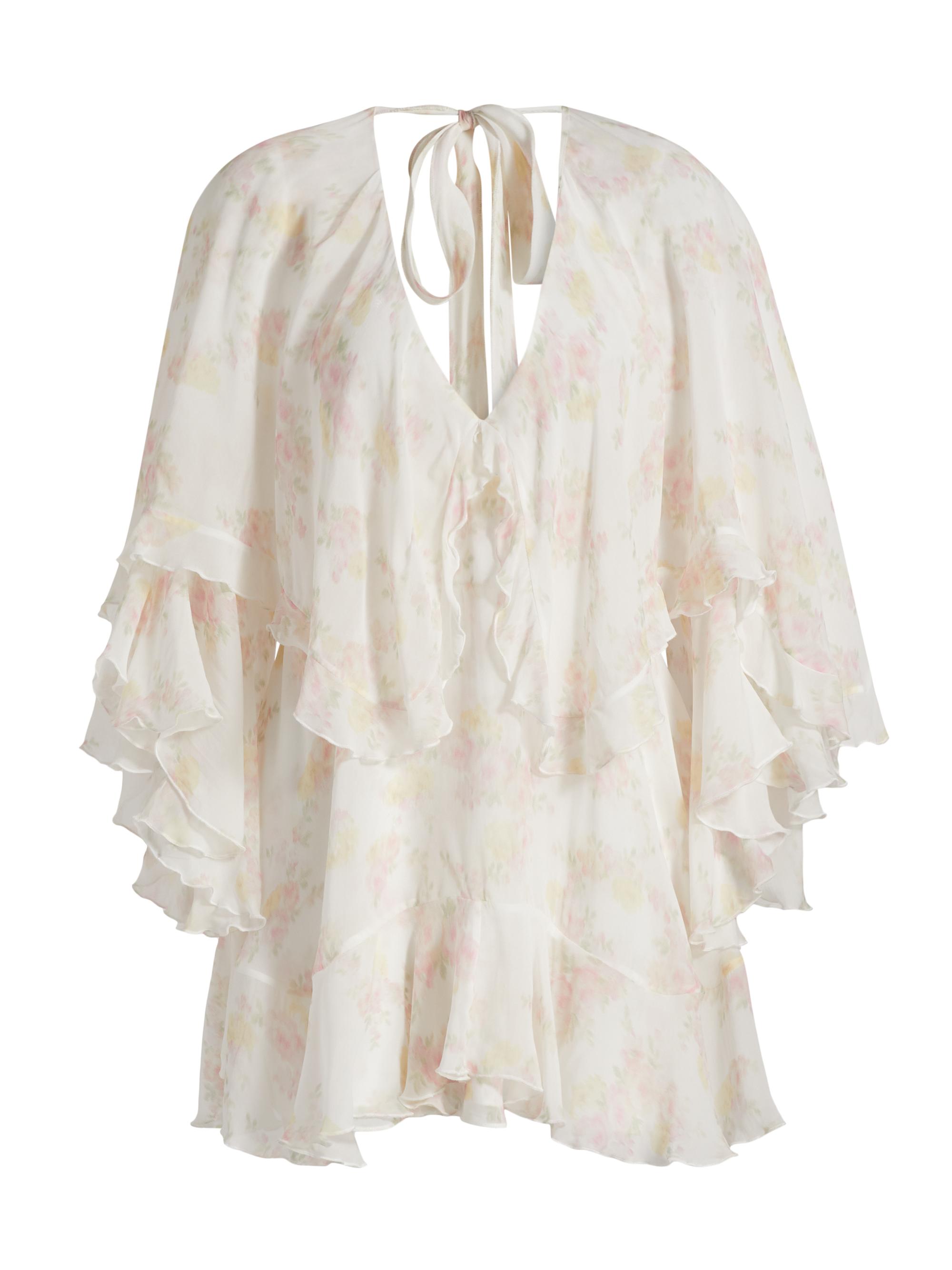 LoveShackFancy Women's Avaline Floral V-Neck Minidress - White Peach